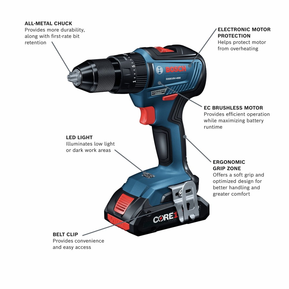 Bosch GXL18V-497B23-RT 18V Brushless Cordless 4-Tool Combo Kit with 2 Batteries (Refurbished, 4 Ah and 2 Ah) 1289e