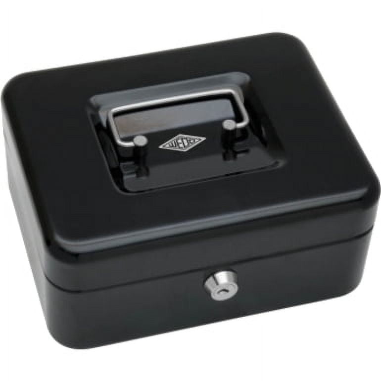 WeDo Steel Cash Box with Security Lock and Removable Tray (Black, 7.9 in x 6.3 in x 3.5 in) g54zs