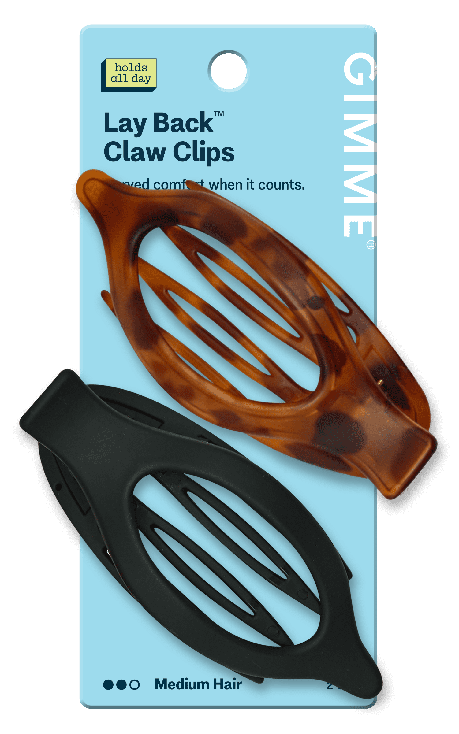 Gimme Beauty Medium Oval Lay-Flat Claw Clip (Black/Tortoise, 2 Count) zd6b6