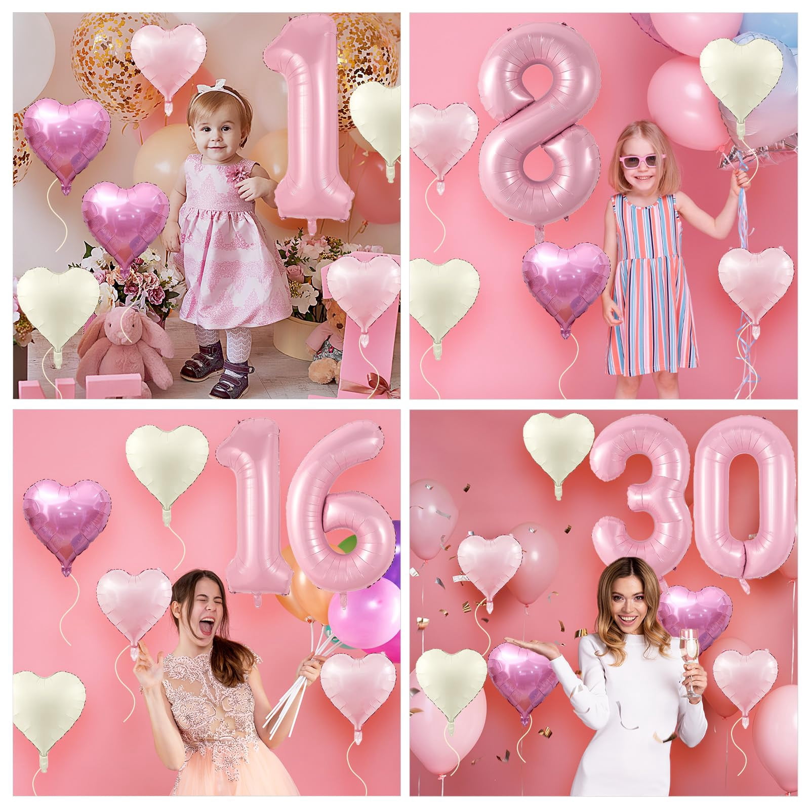 Biapian Number 5 Balloon Set for Birthday Party Decorations (Pink, 40 in Number Balloon with 18 in Heart Balloons) w24vt