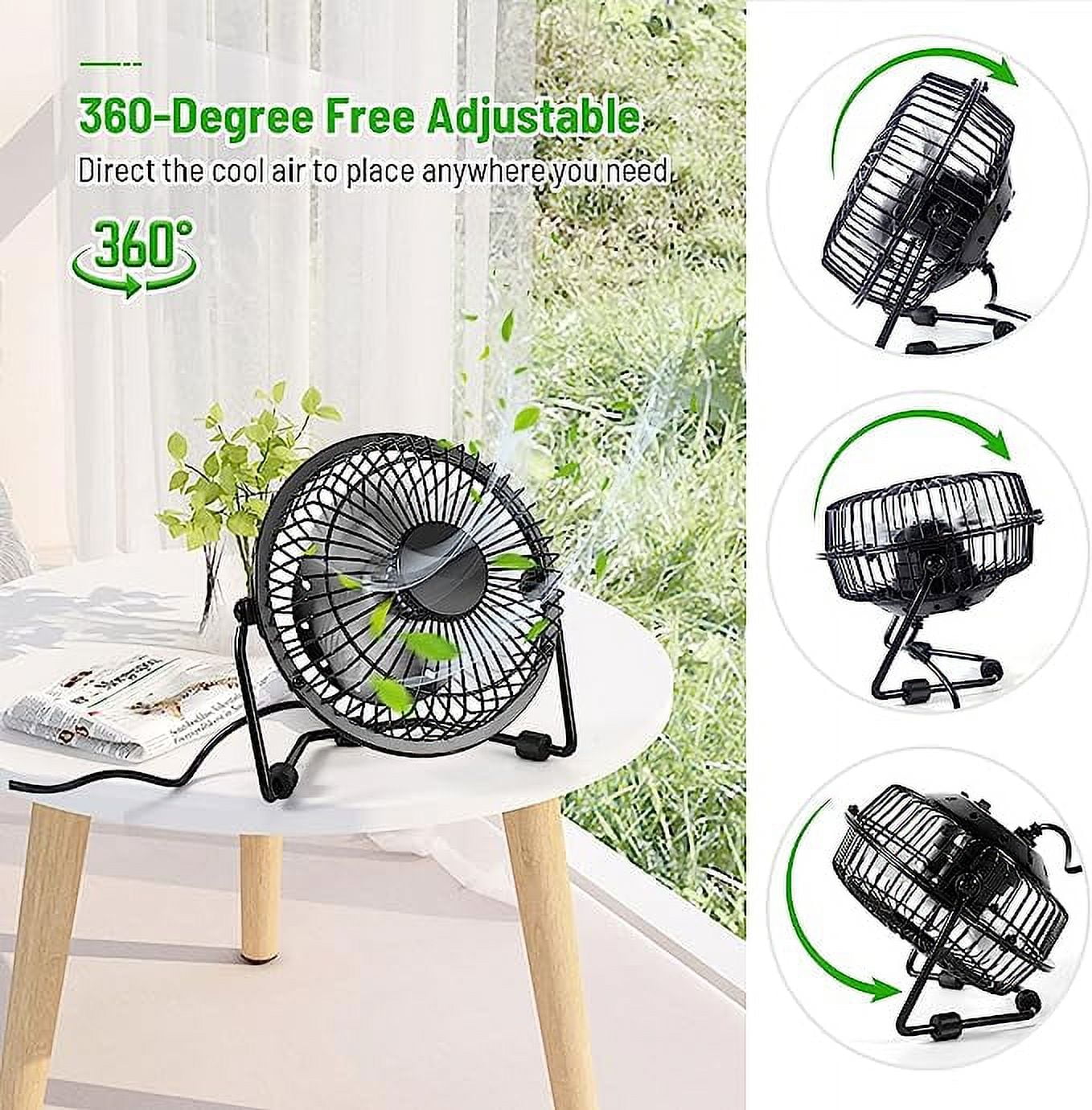Tutuviw 4-inch Mini Metal USB Desk Fan, Quiet Personal Air Circulator for Office and Travel (Green, 4 in) 2igfi