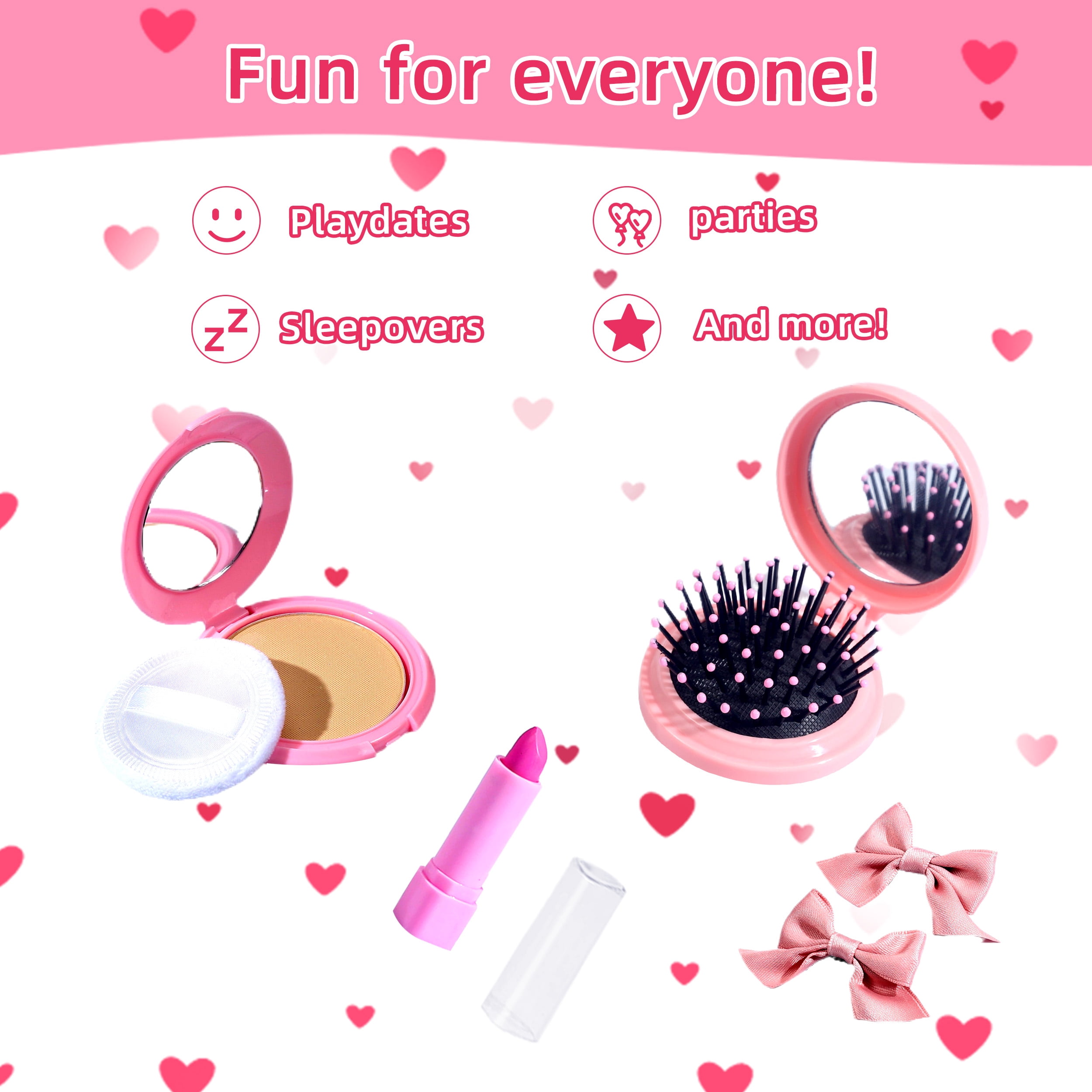 TiokMc Princess Play Purse Set, Pretend Makeup and Fashion Accessories for Kids (Pink, 31-Piece) qjp2q