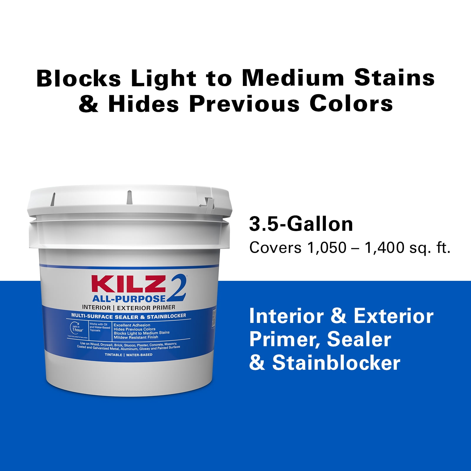 KILZ 2 All-Purpose Interior/Exterior Water-Based Stainblocking Primer (White, 3.5 Gallon) 2uyfc