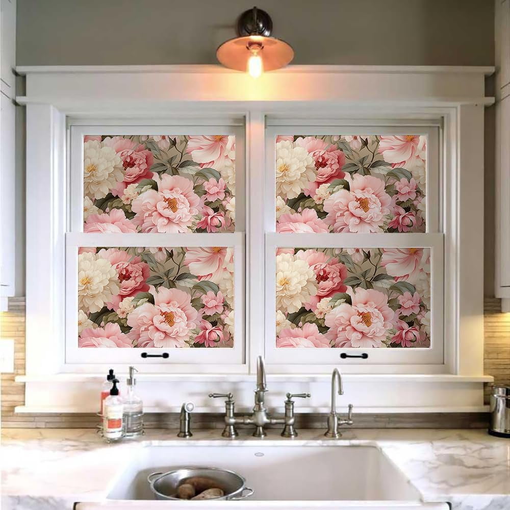 Usachibb Vintage Peony Floral Peel and Stick Wallpaper, Self-Adhesive Removable Wall Decor (Pink, 17.7 in x 118.1 in) qsd65