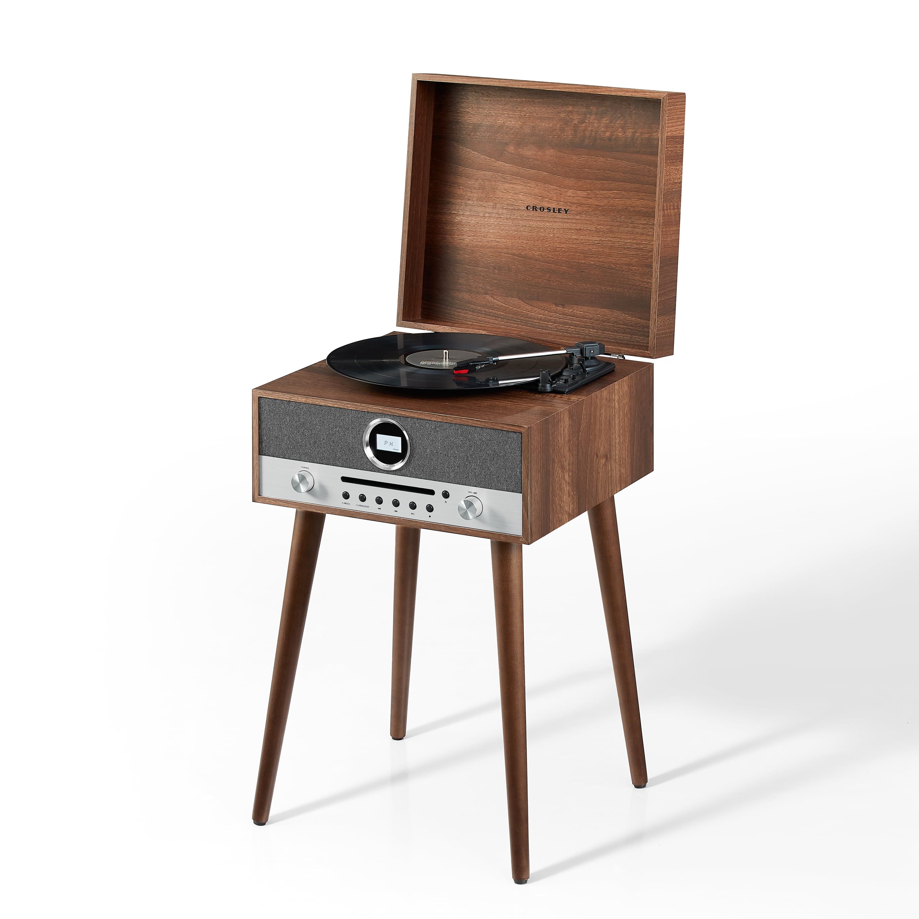 Crosley Nash 7-in-1 Record Player with Bluetooth (Wood, 17.5 in x 13.5 in x 9.5 in) 70vlu