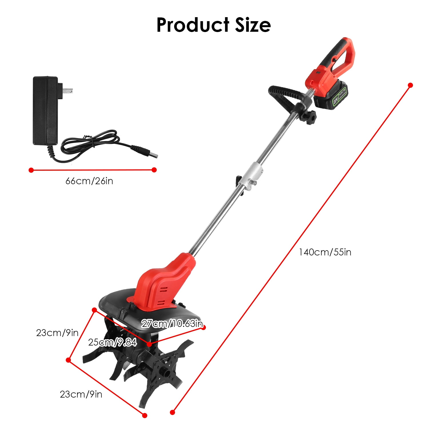 Moclever Electric Garden Tiller, Cordless Cultivator with 16 Steel Tines, 9-in Tilling Width & Depth (Black & Red, 11.02 lb) 9lg2x
