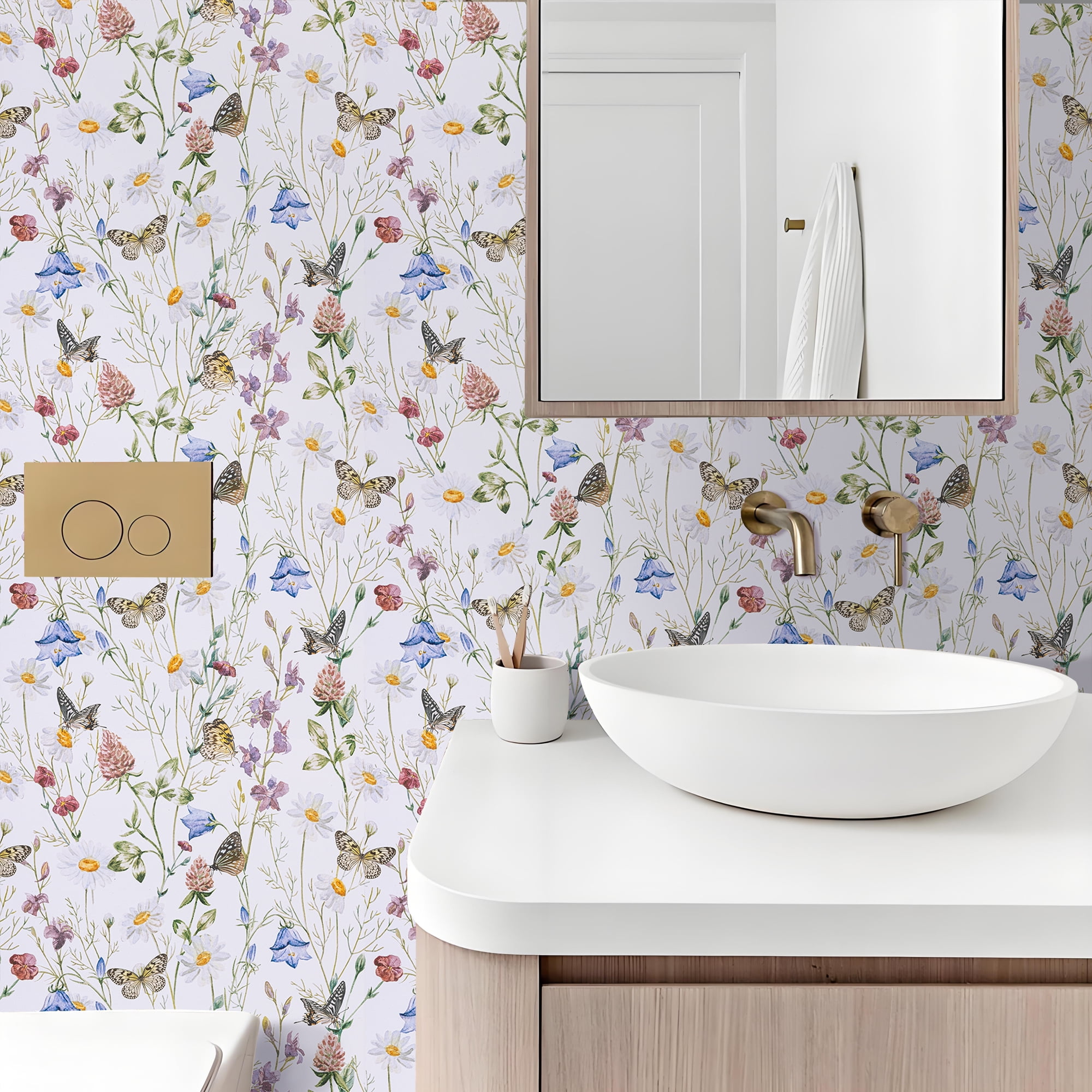 Abyssaly Floral Peel and Stick Wallpaper, Self-Adhesive Removable Vinyl Wall Decor for Home (White, 17.3 in x 393.7 in) kvbsw