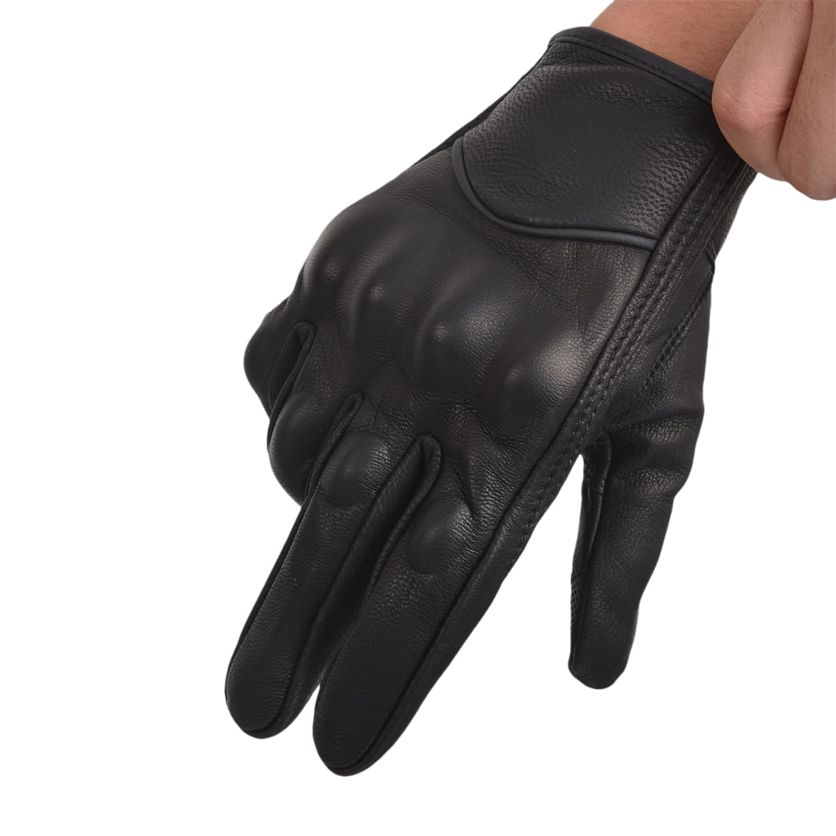 Sibewora Men's Leather Motorcycle Gloves (Black, Large) 8sl7c