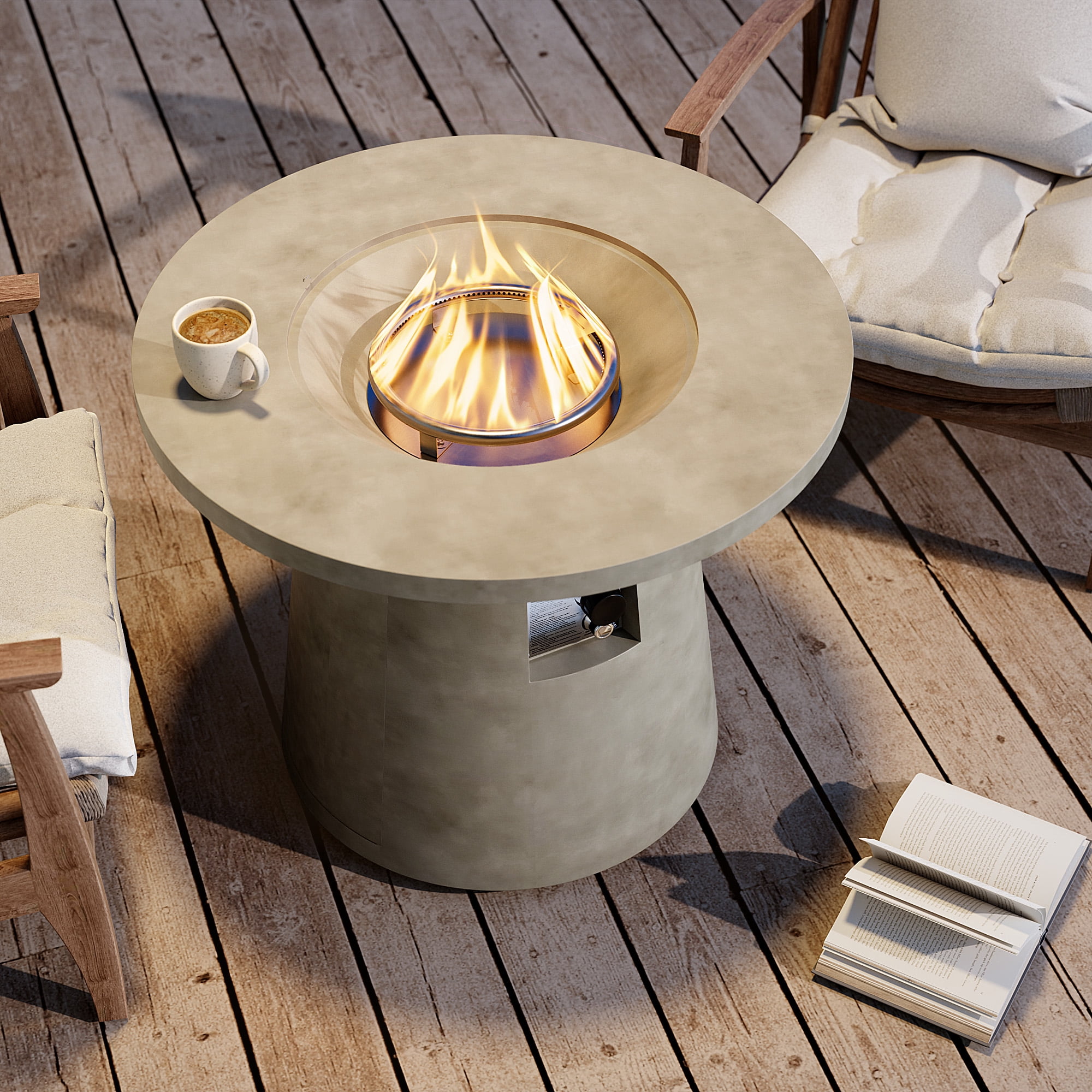 COSITEST 31.5 in Round Propane Fire Pit Table, 40,000 BTU Concrete Outdoor Fireplace (Yellow, 31.5 in) 0qh48