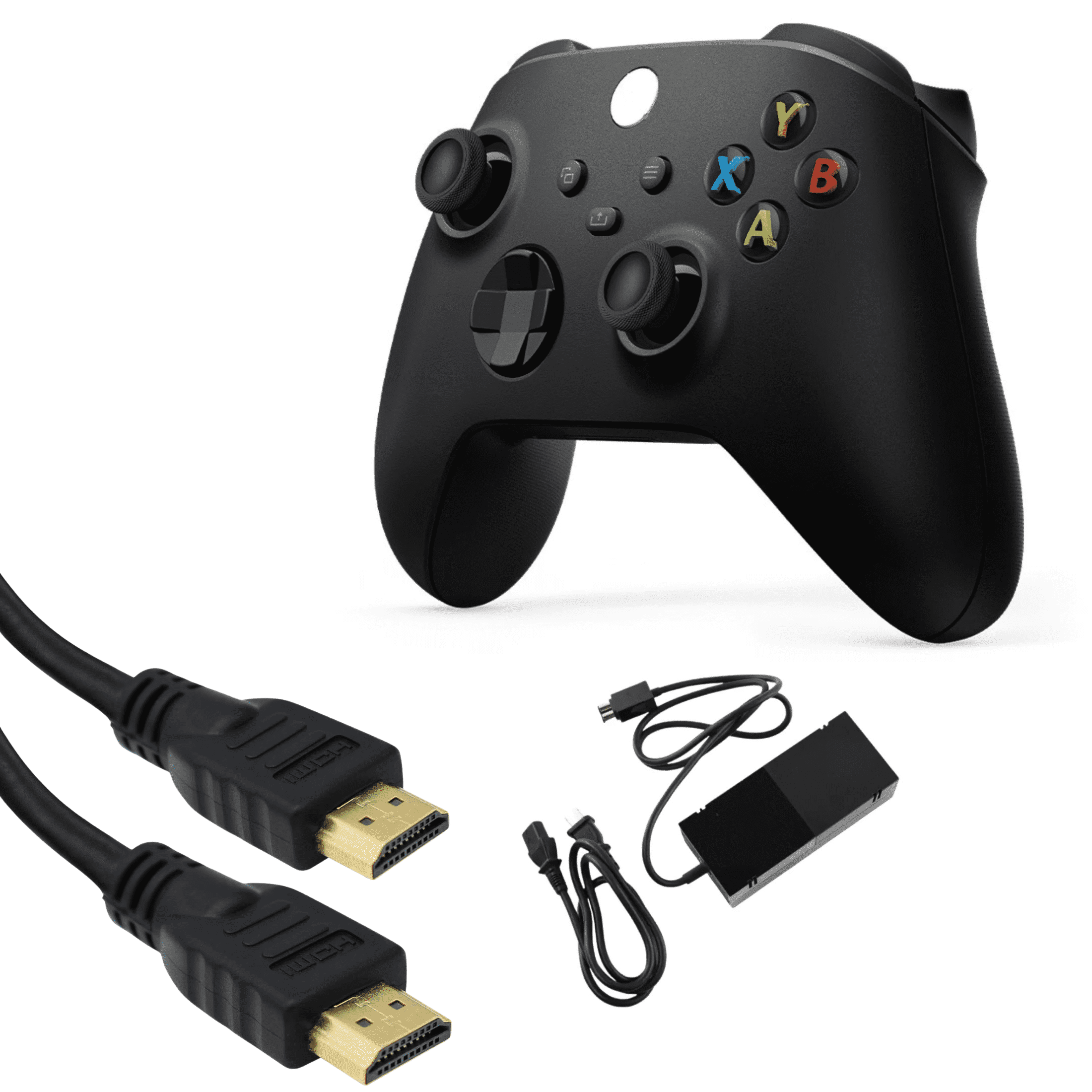 RetroFam Wireless Controller for Xbox One Replacement Accessory Bundle with HDMI and Power Supply (Black, 3-Piece Set) 3fp6n