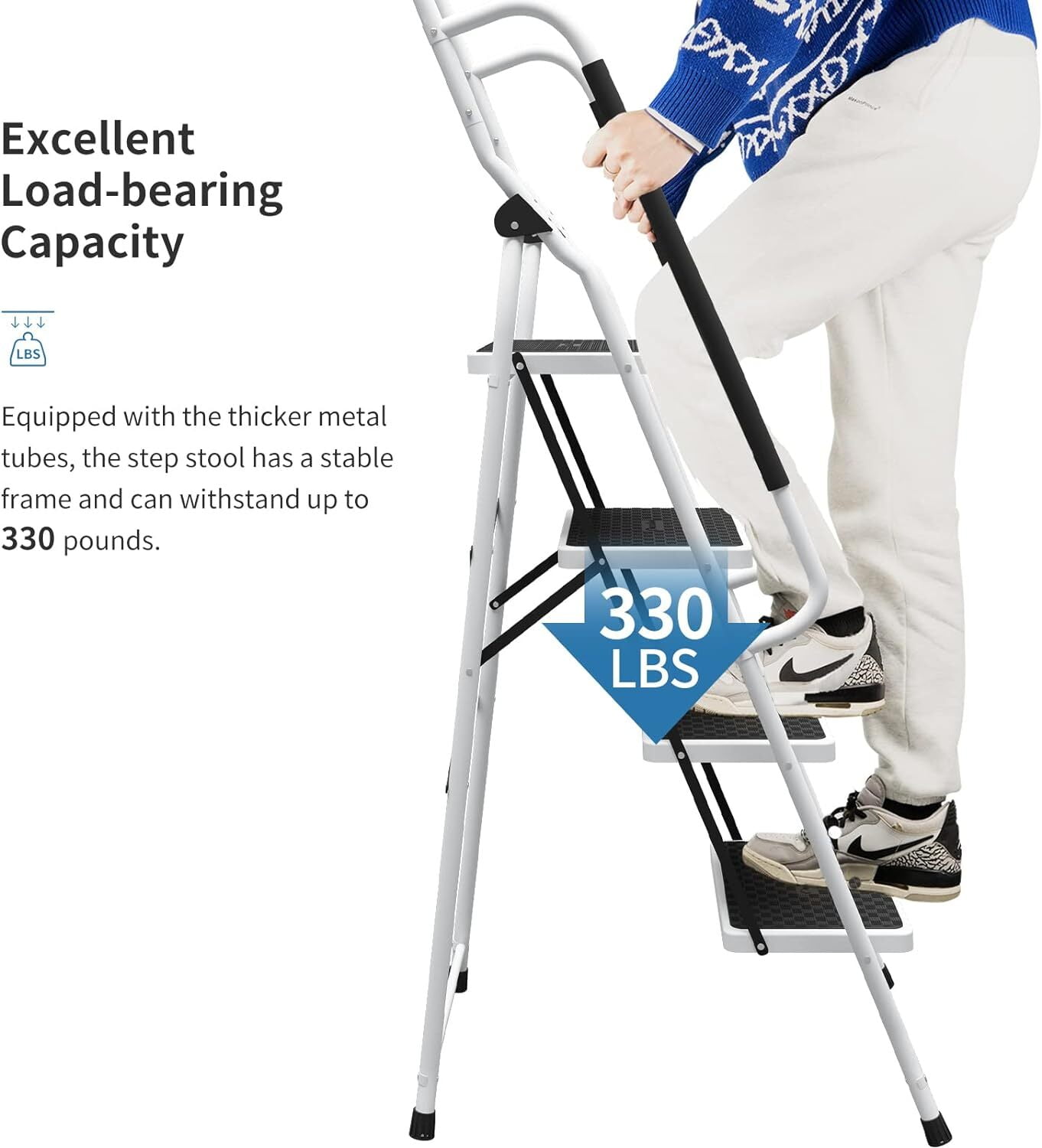 Whifea 4-Step Folding Ladder with Handgrip and Anti-Slip Wide Platform (330 lb Capacity) 0119t