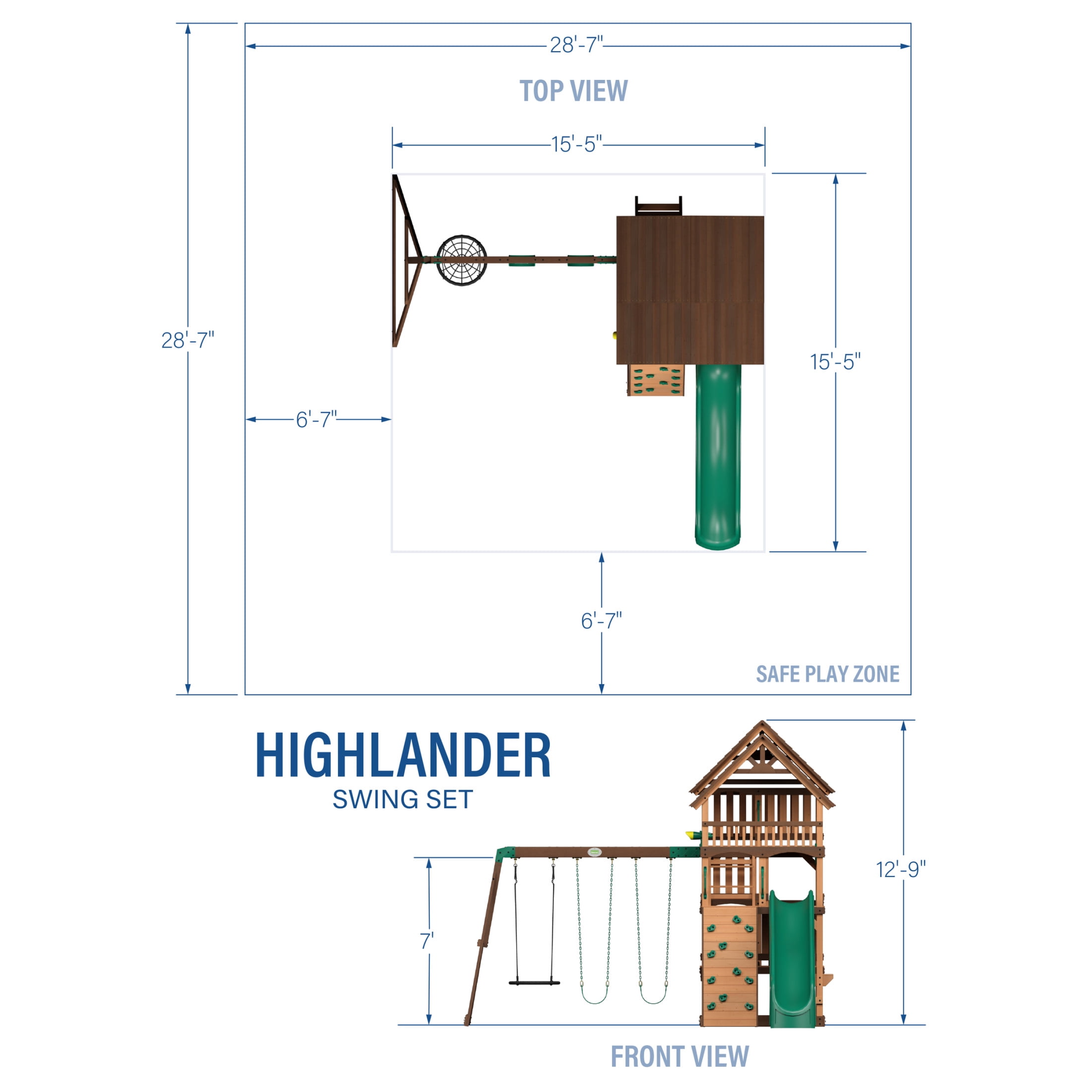 Backyard Discovery Highlander Cedar Wood Swing Set with Wave Slide and Three-Story Clubhouse (Brown, 10 ft Slide) 3xbnq