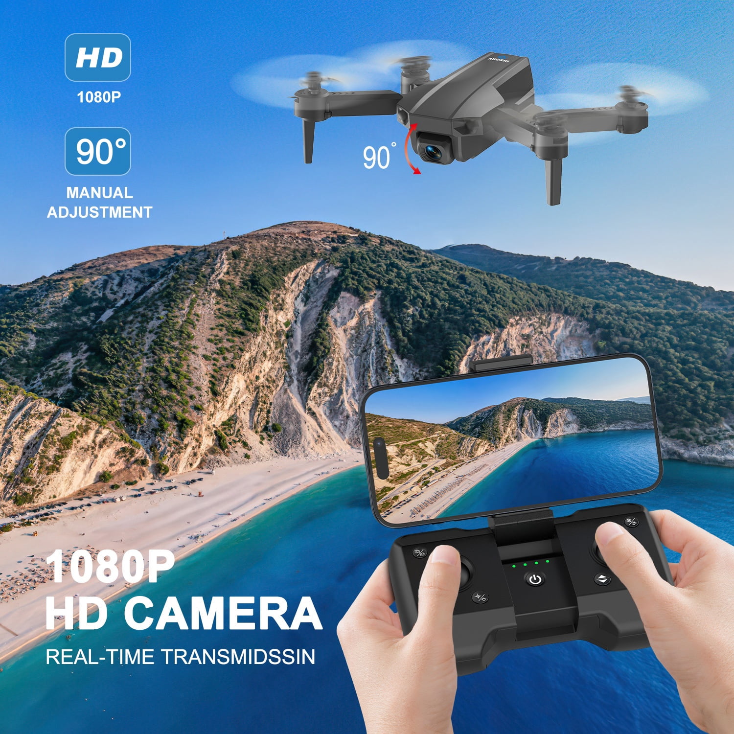 AUOSHI V1 Mini FPV Drone with 1080P HD Camera, Dual Lens, Optical Flow & Gesture Control (Black, 30 Minute Flight Time) dxhli
