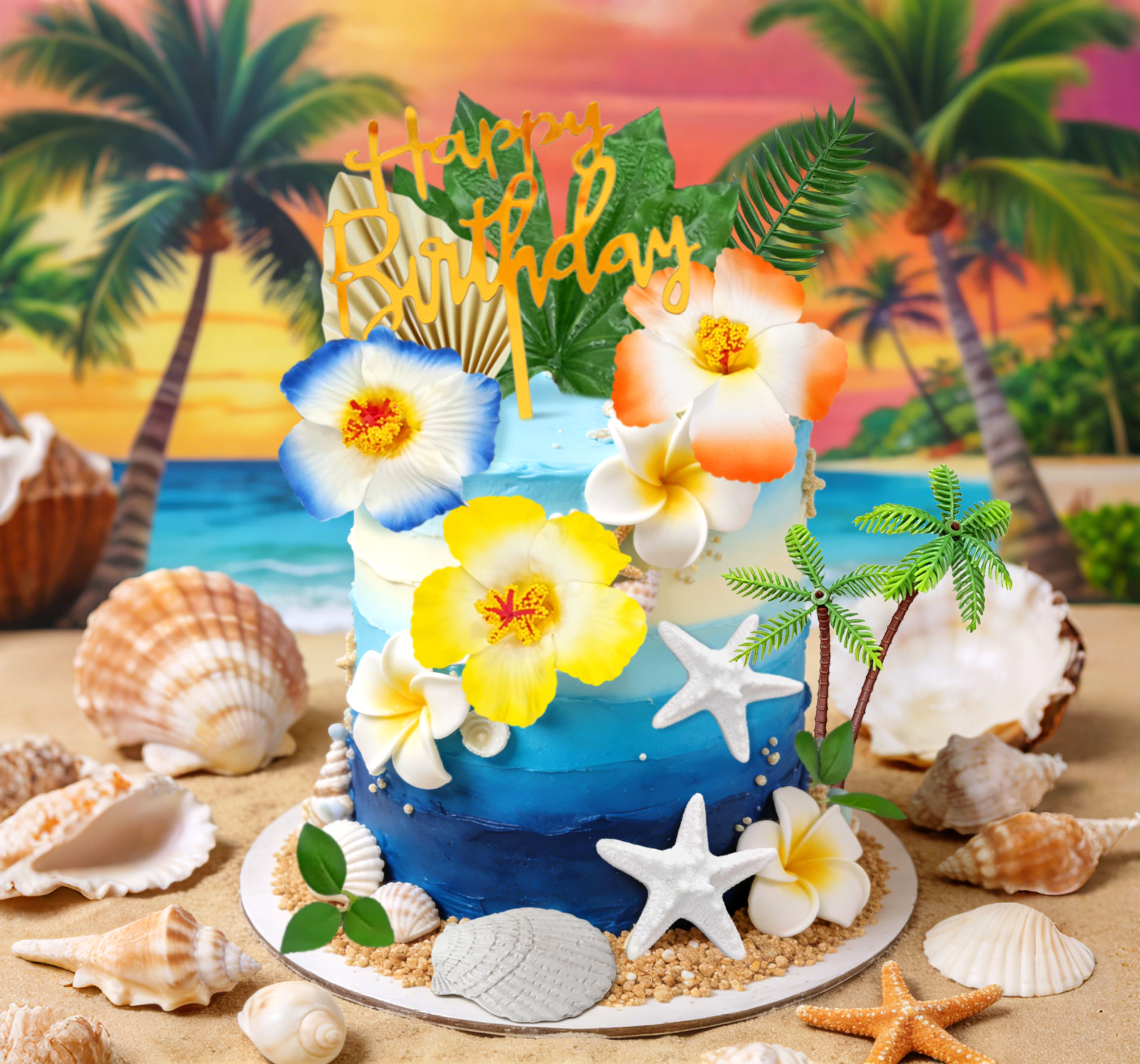 Roaring Good Time Hawaiian Beach Ocean Cake Topper Set (Tropical Party Decor, 16-Piece) h16uz