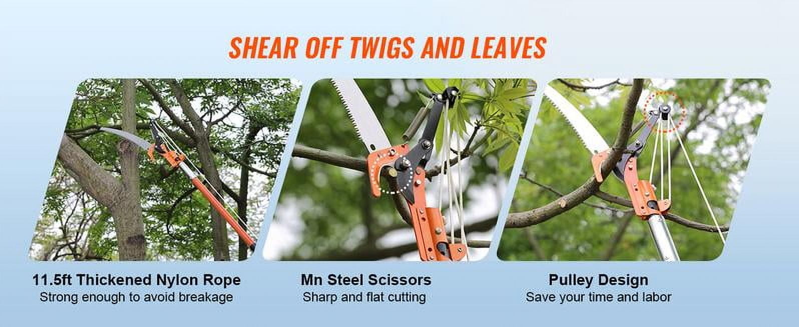 Generic Manual Tree Trimmer Pole Saw with Carbon Steel Blade (7.3-27 ft Adjustable Length) wfqdc