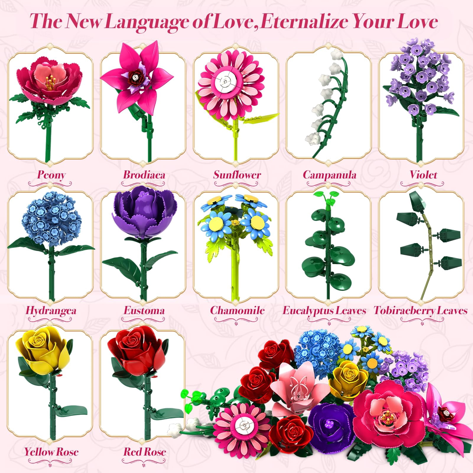 Wideland Flower Bouquet Building Set (Botanical Collection, 1020 Pieces) 6cznn