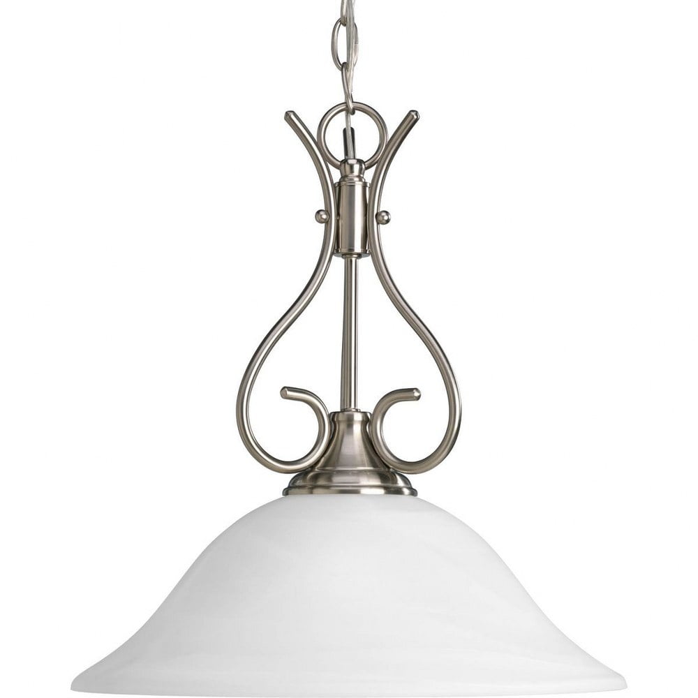 Progress Lighting Alabaster Scroll 1-Light Pendant Light, Traditional Brushed Nickel Finish with Alabaster Glass Shade (1-Light) ldai2