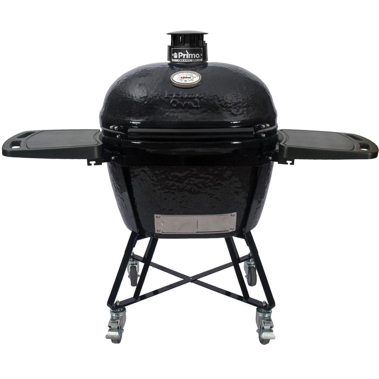 Primo Oval XL 400 Ceramic Kamado Grill with Cradle and Side Shelves (Black, 400 sq in) 3f774