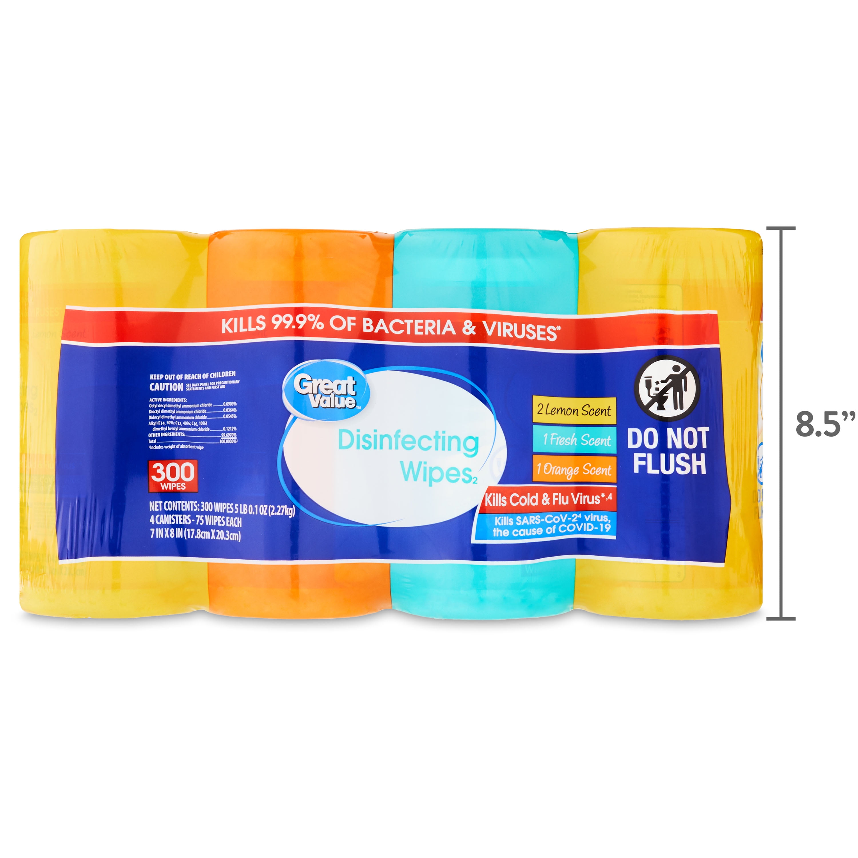 Great Value Disinfecting Wipes, Multi-Surface Cleaning Wipes (Lemon, Fresh, Orange, 300 Count, 4 Pack) gz9kd