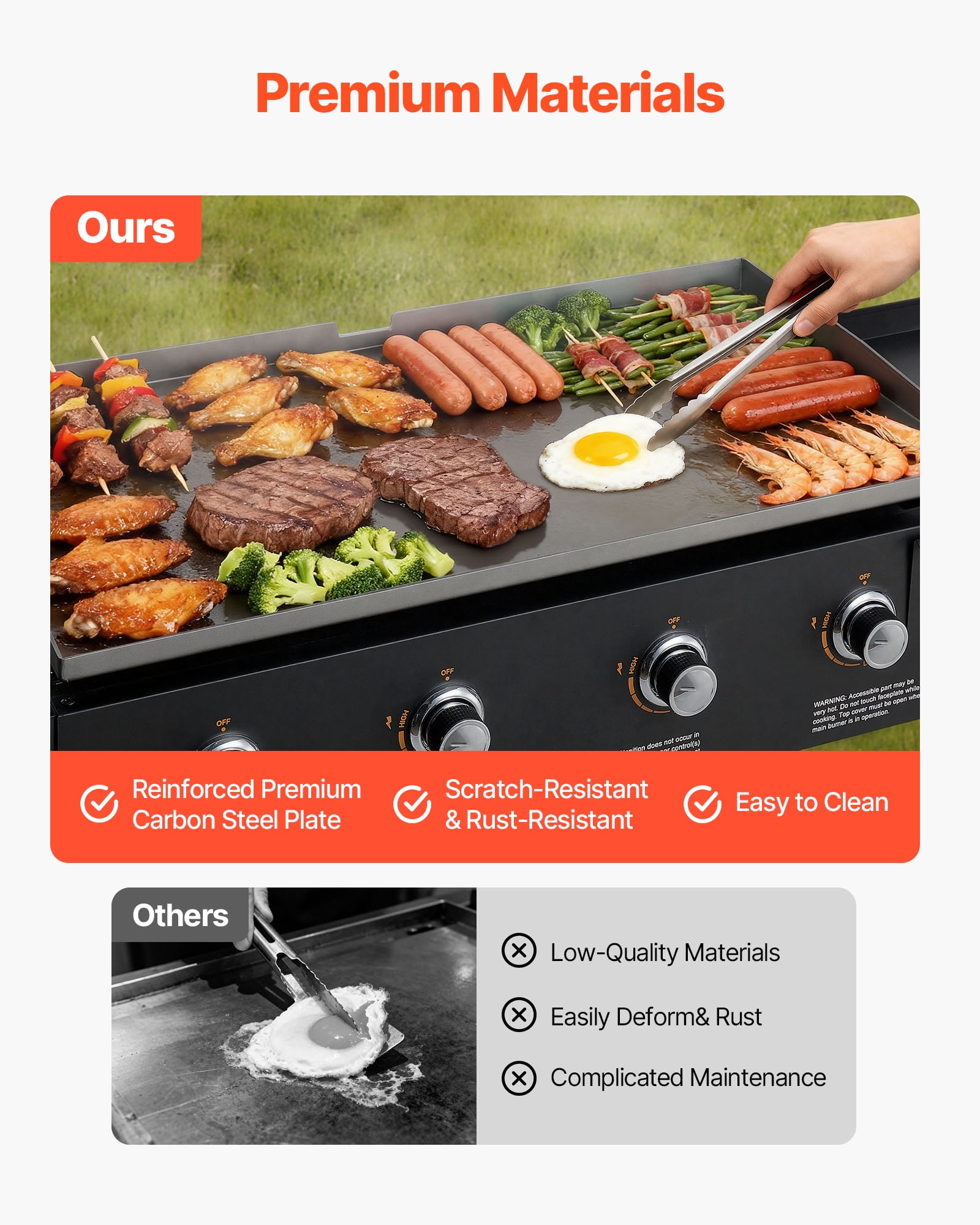VEVOR 4-Burner Propane Gas Griddle, Outdoor Flat Top Grill with Foldable Cart and Wheels (36 in) cjy7q