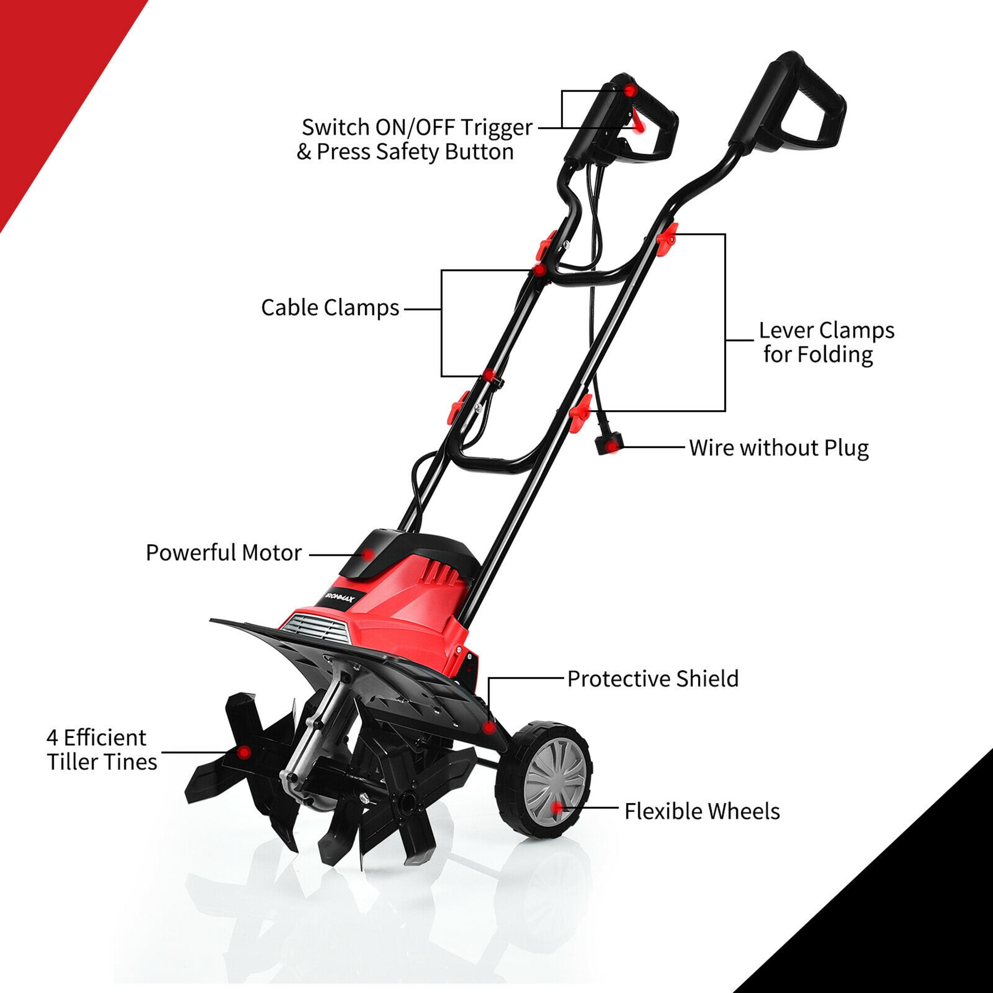 Gymax 10 Amp Corded Electric Tiller and Cultivator (Red, 14 in Width, 9 in Depth) 1dscy