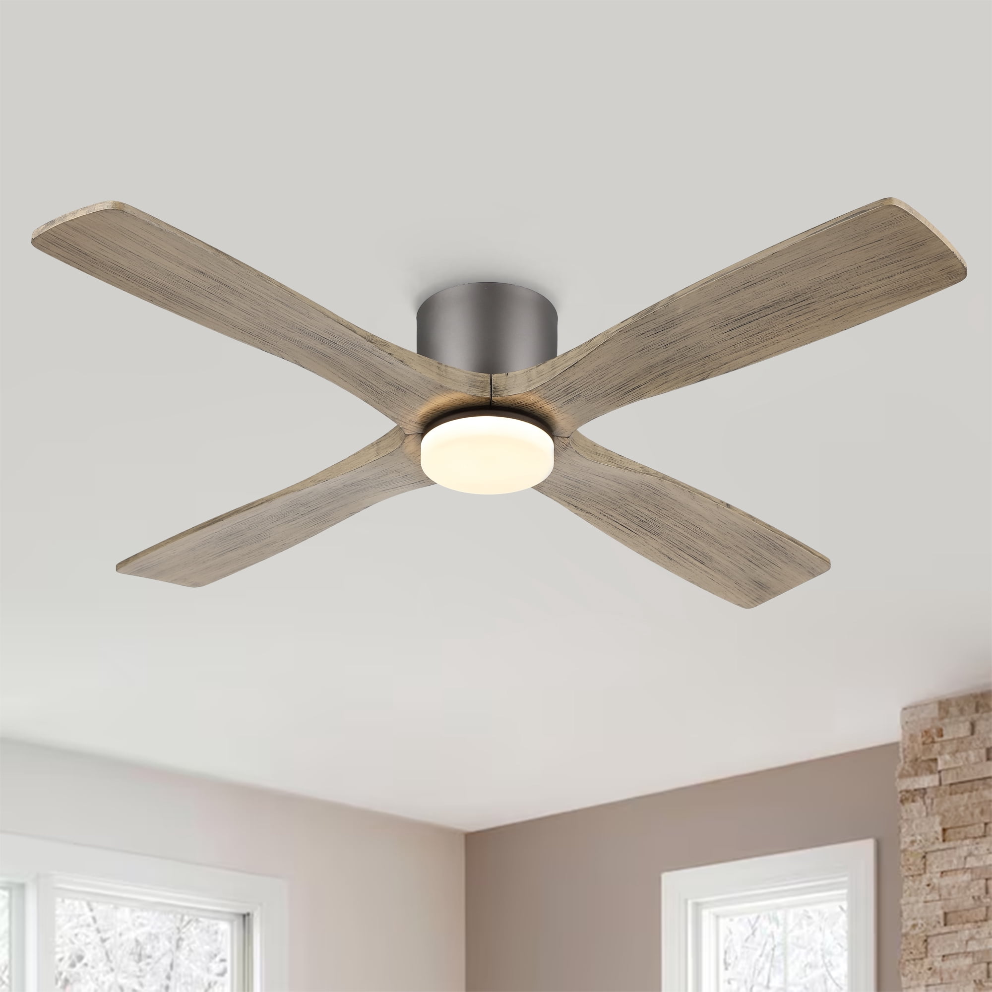 LEDET 54 in. Indoor Ceiling Fan with Light Kit, 4 Solid Wood Blades, Remote Control (54 in) bzy2h