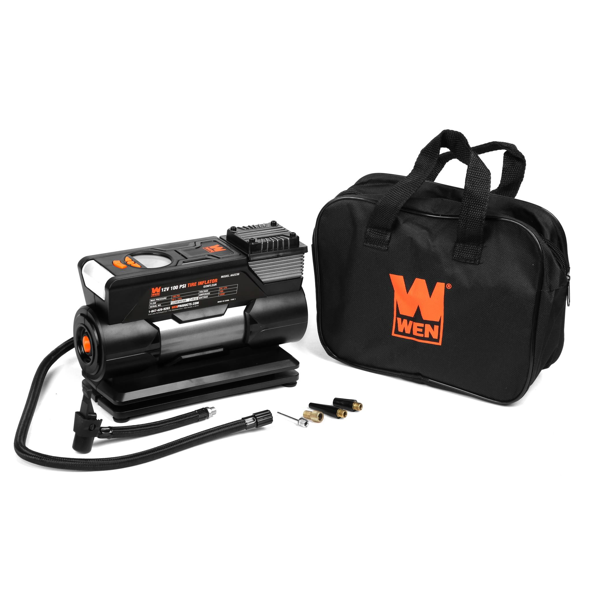 WEN Portable Air Compressor and Tire Inflator with Digital Gauge and Carrying Case (Black, 12V) cv6b9