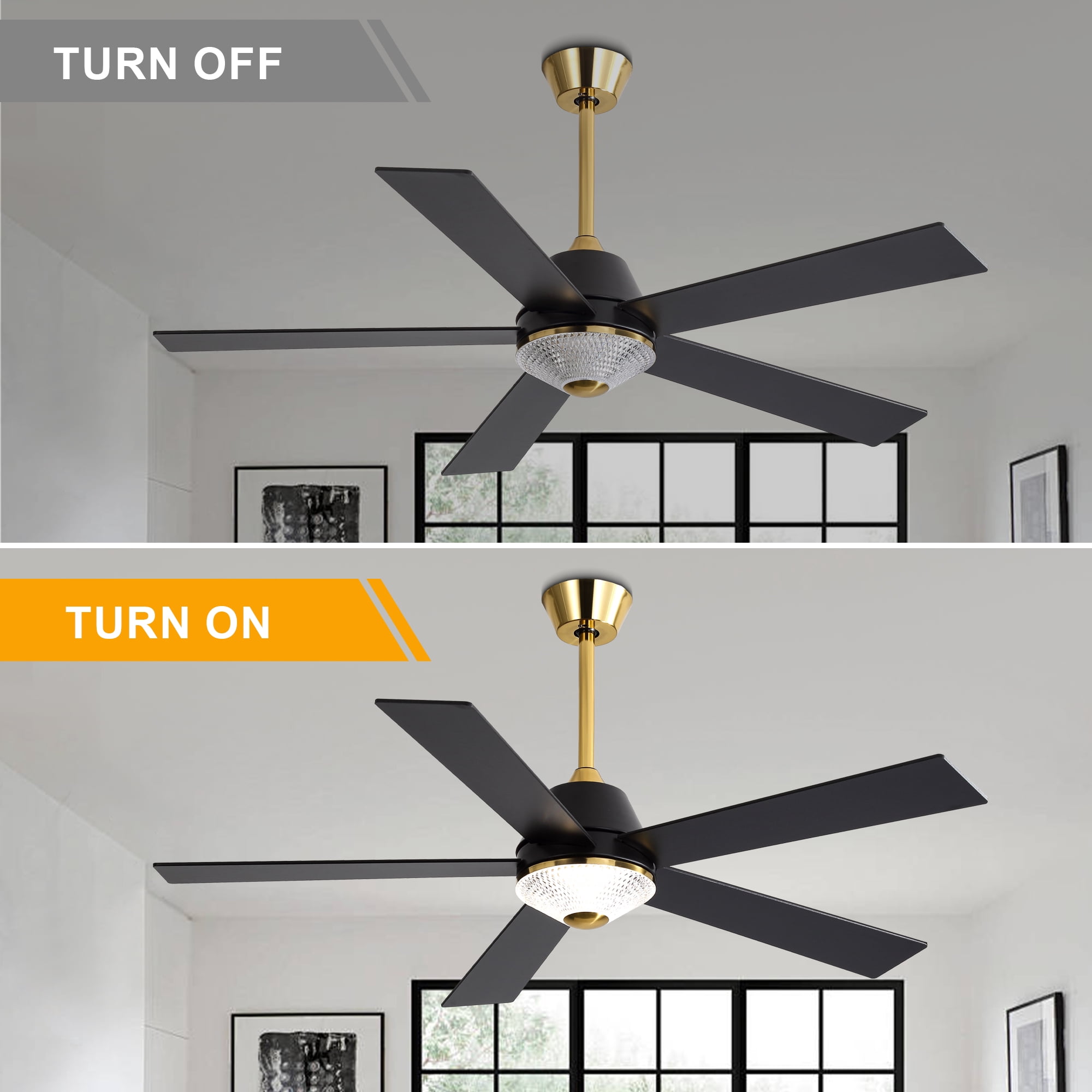 Bella Depot 52 in Modern Ceiling Fan with Light and Remote Control (Black, 52 in) lzs8o