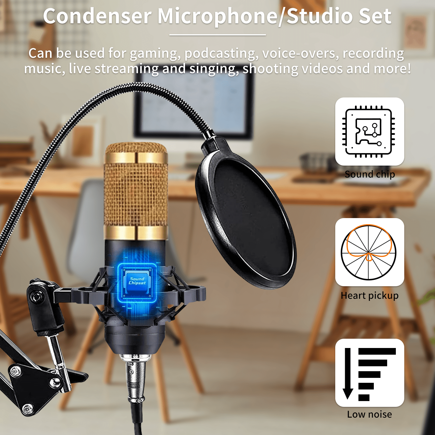 ENROSLU BM-800 Podcast Microphone Bundle Kit with Sound Card and Adjustable Arm Stand (Black, 1 Piece) 2aljv