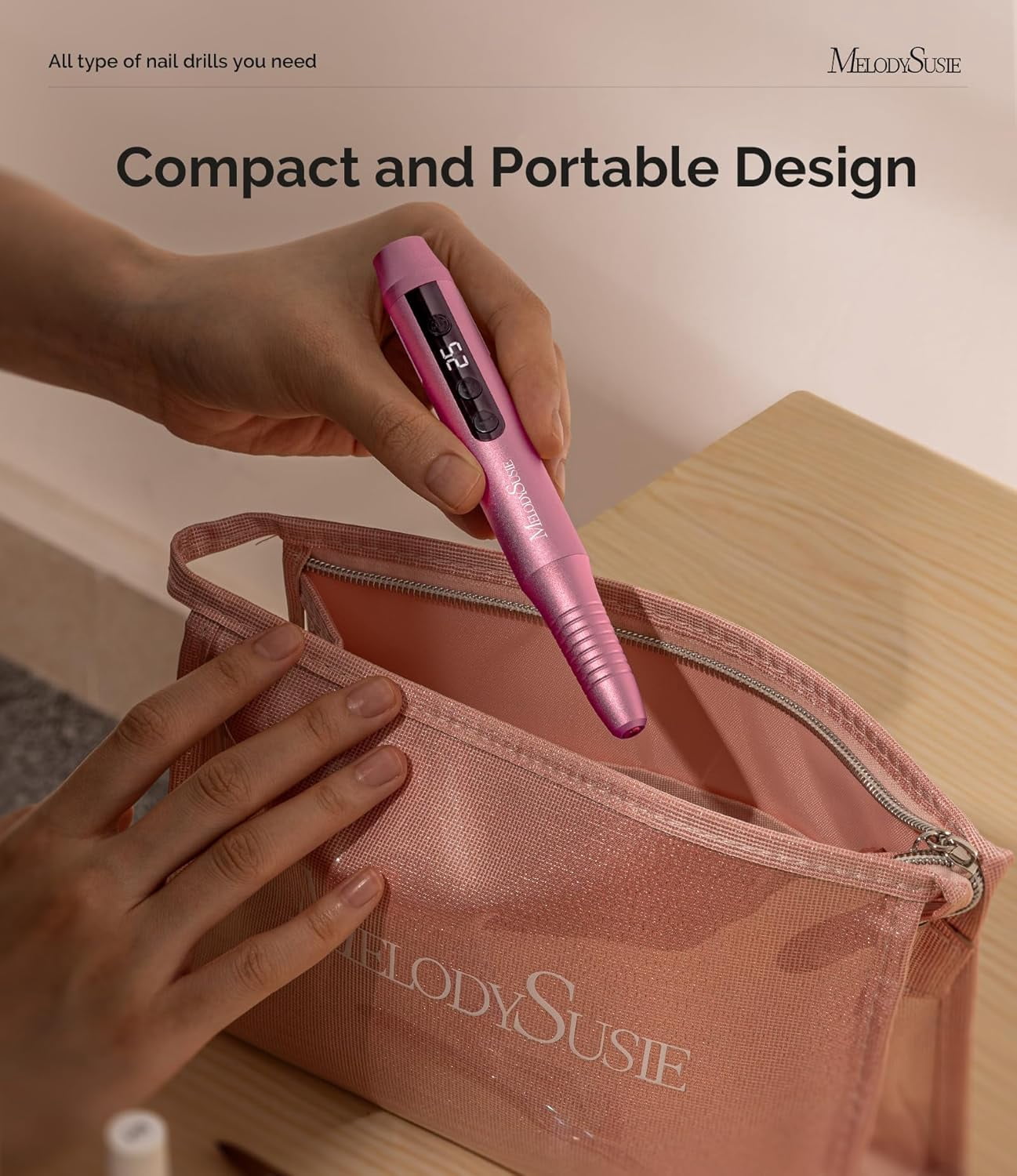 MelodySusie Cordless Electric Nail Drill, 25,000 RPM Portable E-file Kit for Manicure and Pedicure (Pink, 0.17 lb) gs2r0