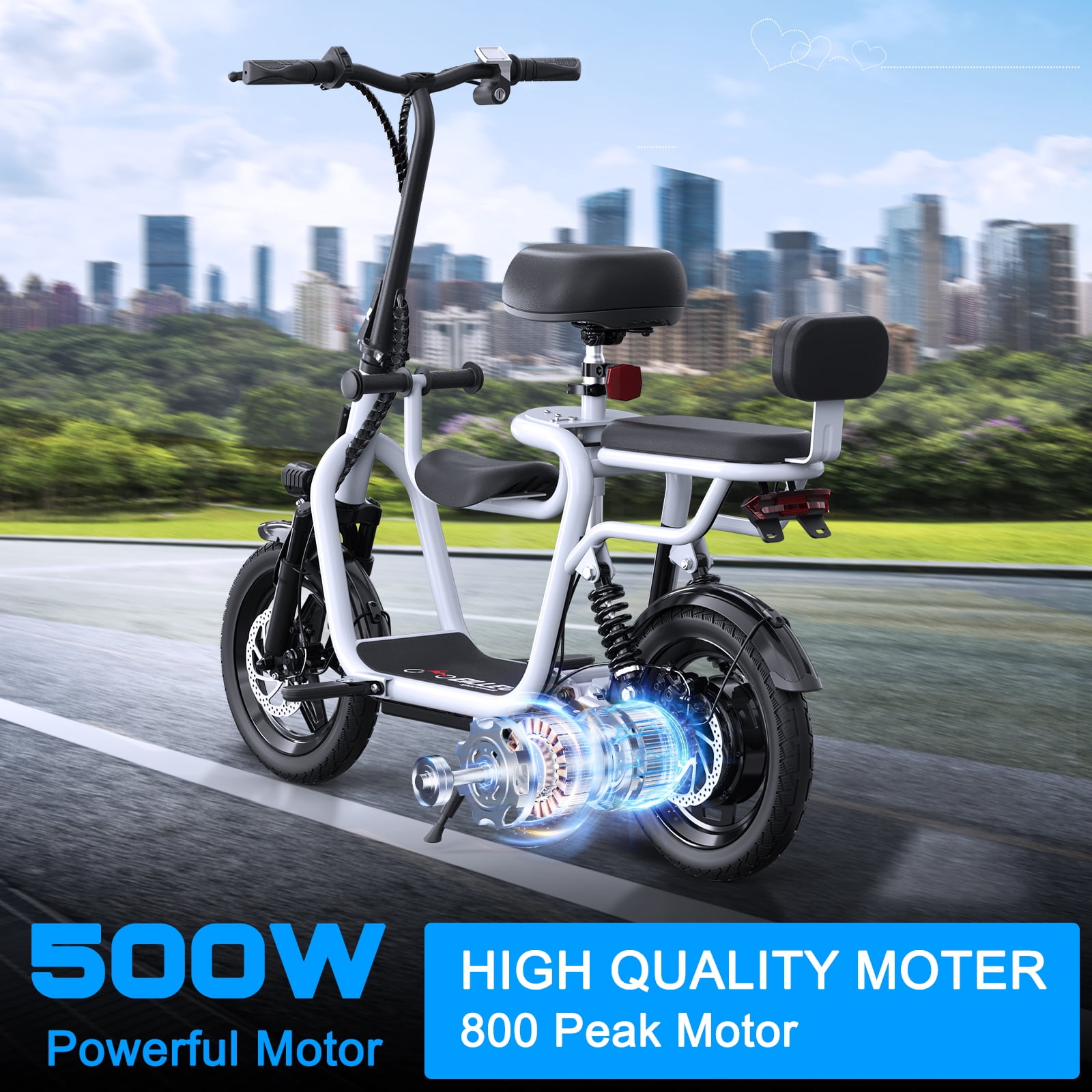 AKLUER Electric Scooter for Adults with Seat, 500W Motor, 17.5 MPH, 20 Miles Range, Dual Brake, 14 in Tires, Foldable Commuter Scooter (Black) 5qccj