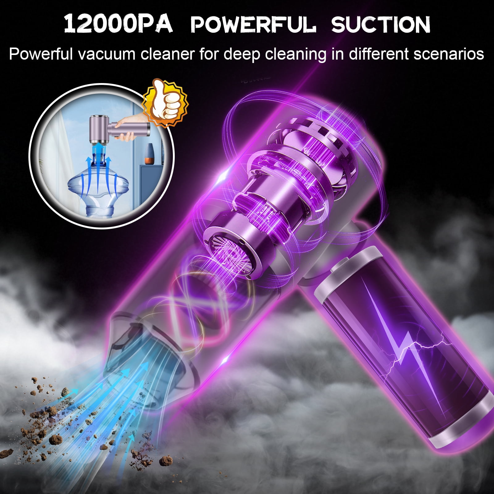 Pentantan Cordless Handheld Vacuum Cleaner, 12000PA High-Power Suction, 2-Speed Portable Mini Vacuum for Car and Keyboard (Purple, 0.8 lb) t8jg0