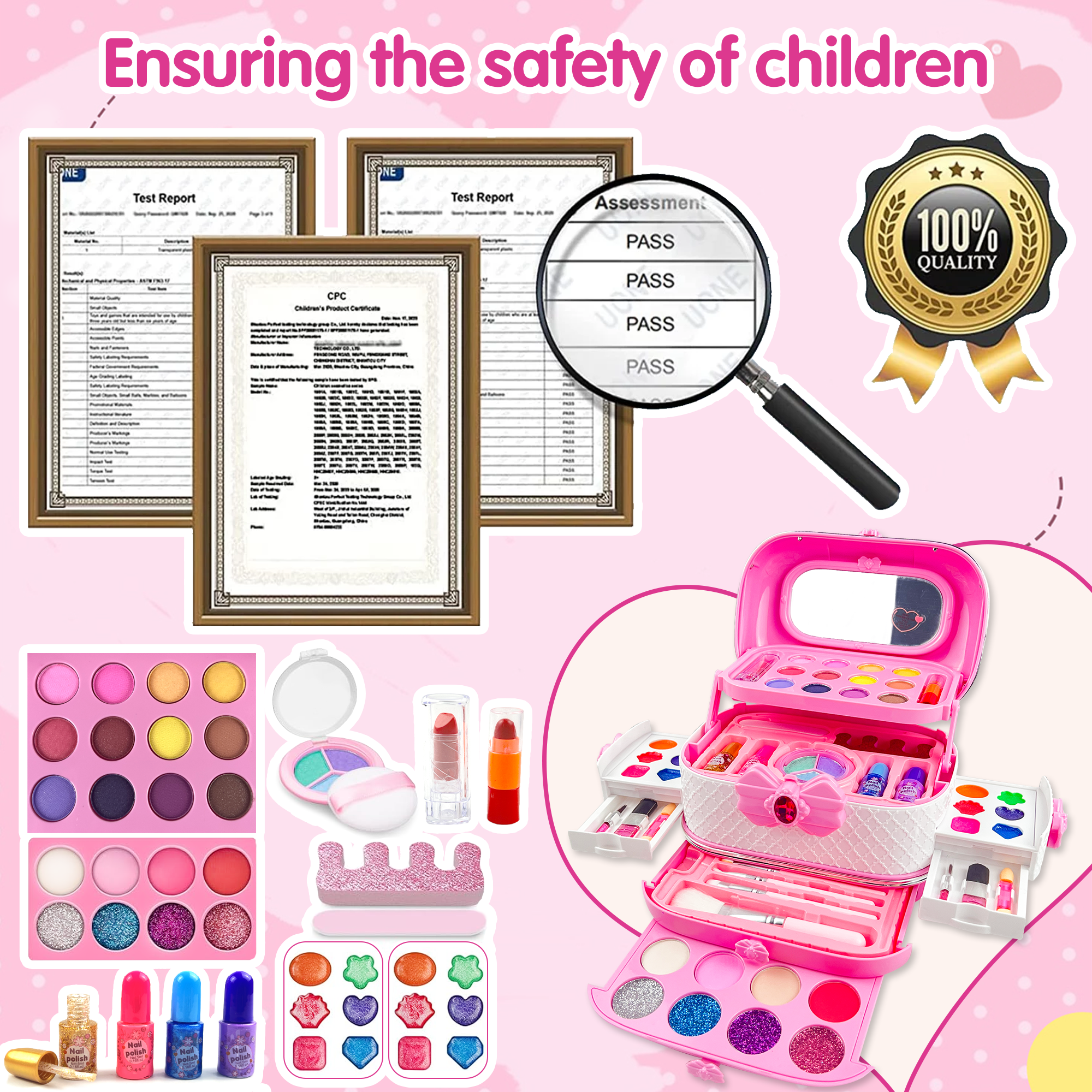 Richgv Kids Makeup Kit, Pretend Play Cosmetic Set for Girls, Washable Beauty Activity Case (Pink, 57 Pcs) vkepg