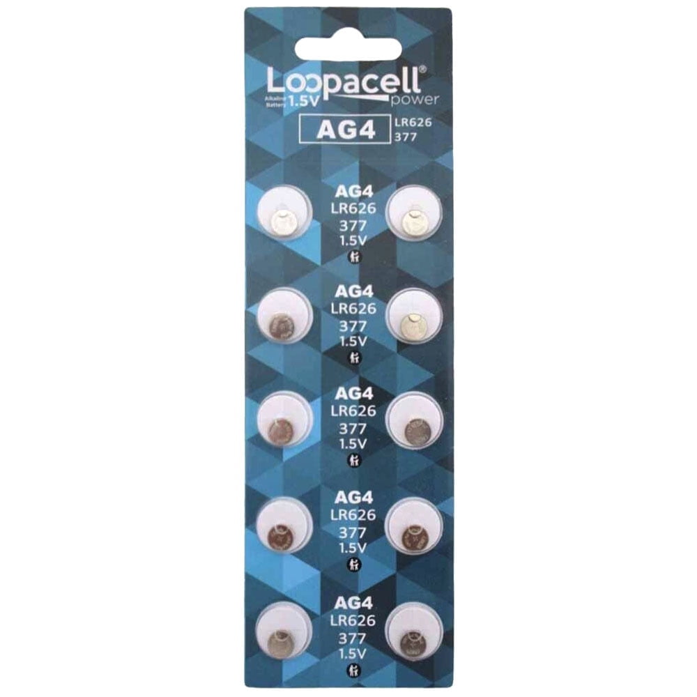 Loopacell AG4 LR626 377 SR66 1.5V Alkaline Button Cell Batteries (10 Pack) yhj8x