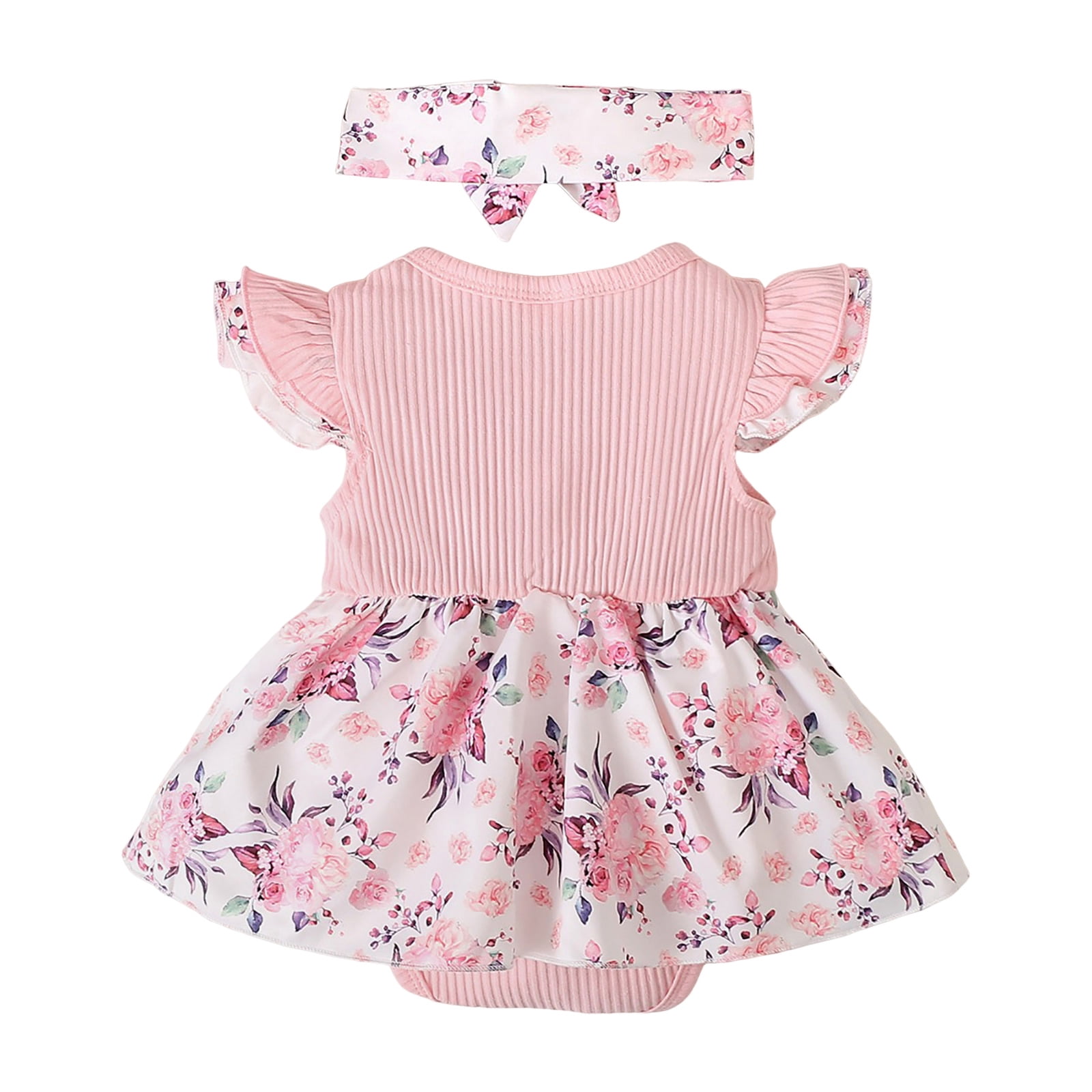 KPOPLK Baby Girl Bubble Romper with Headband Ruffle Sleeveless Bodysuit (Pink, 6-12 Months) pdtpx