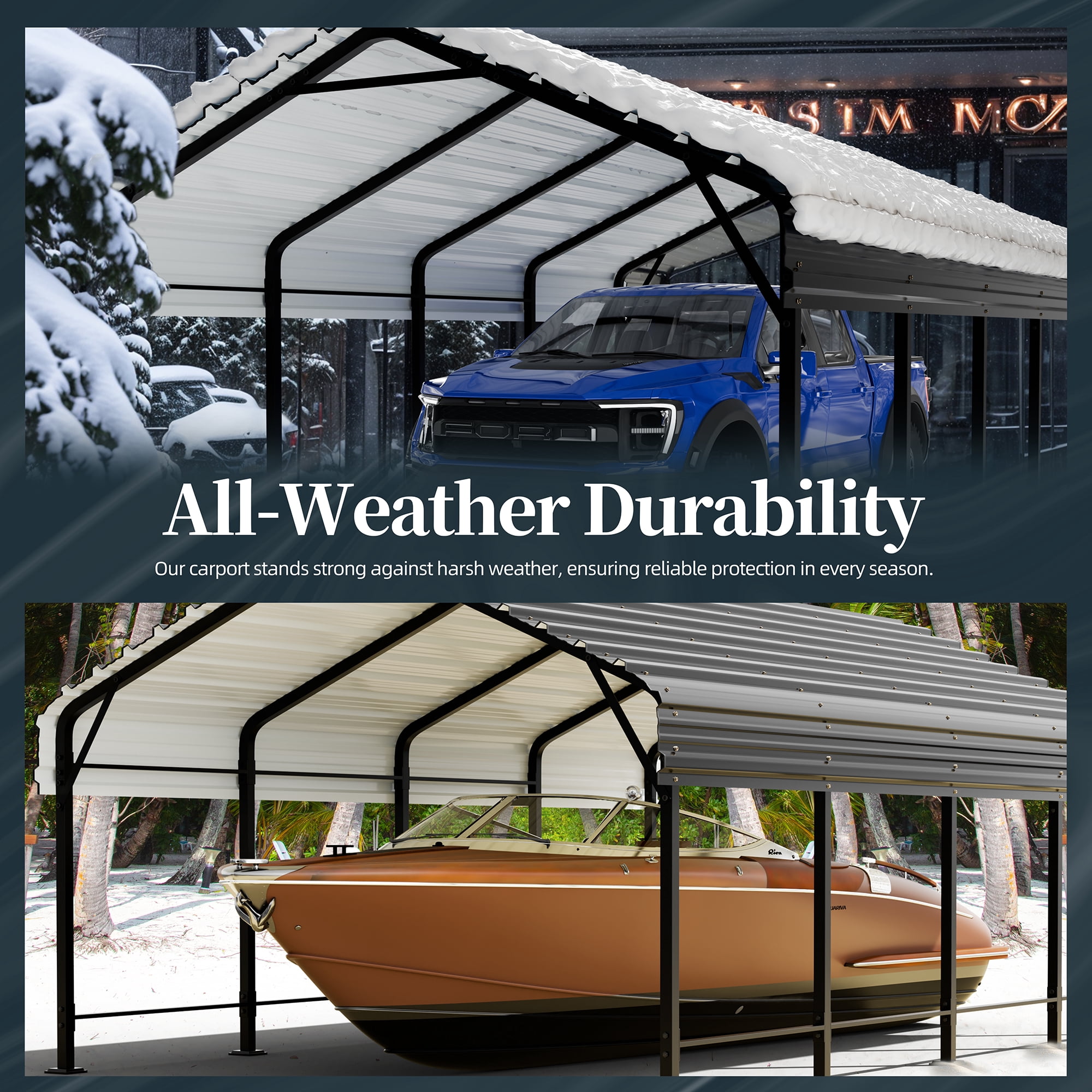 Walsunny Heavy Duty Metal Carport Canopy, Galvanized Steel Roof Garage Shelter (Gray, 12 ft x 20 ft) 8elux
