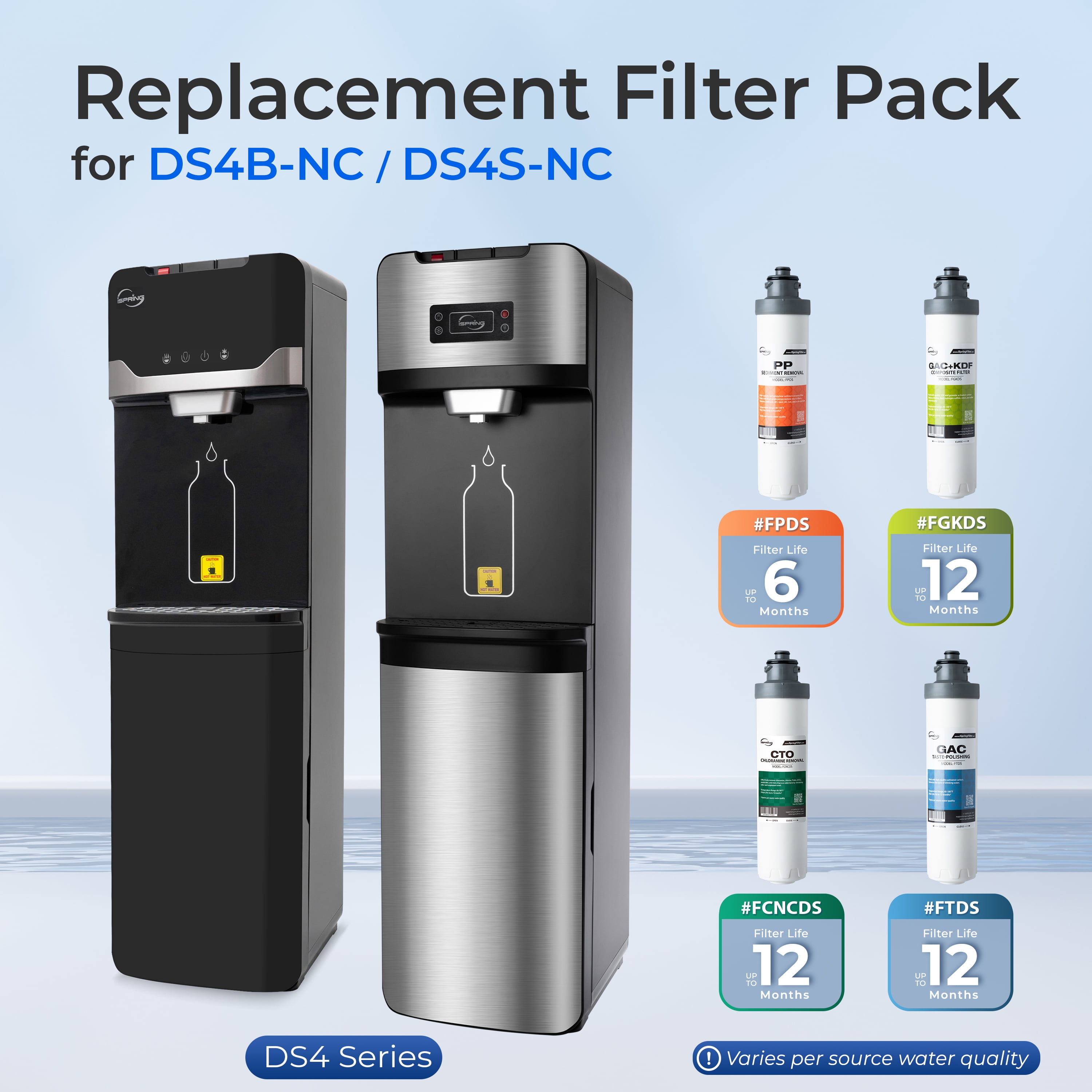iSpring 4-Stage Filtration Water Dispenser with Self-Cleaning Function (Silver, 11.8 in x 14.1 in x 41.7 in) 3k7es