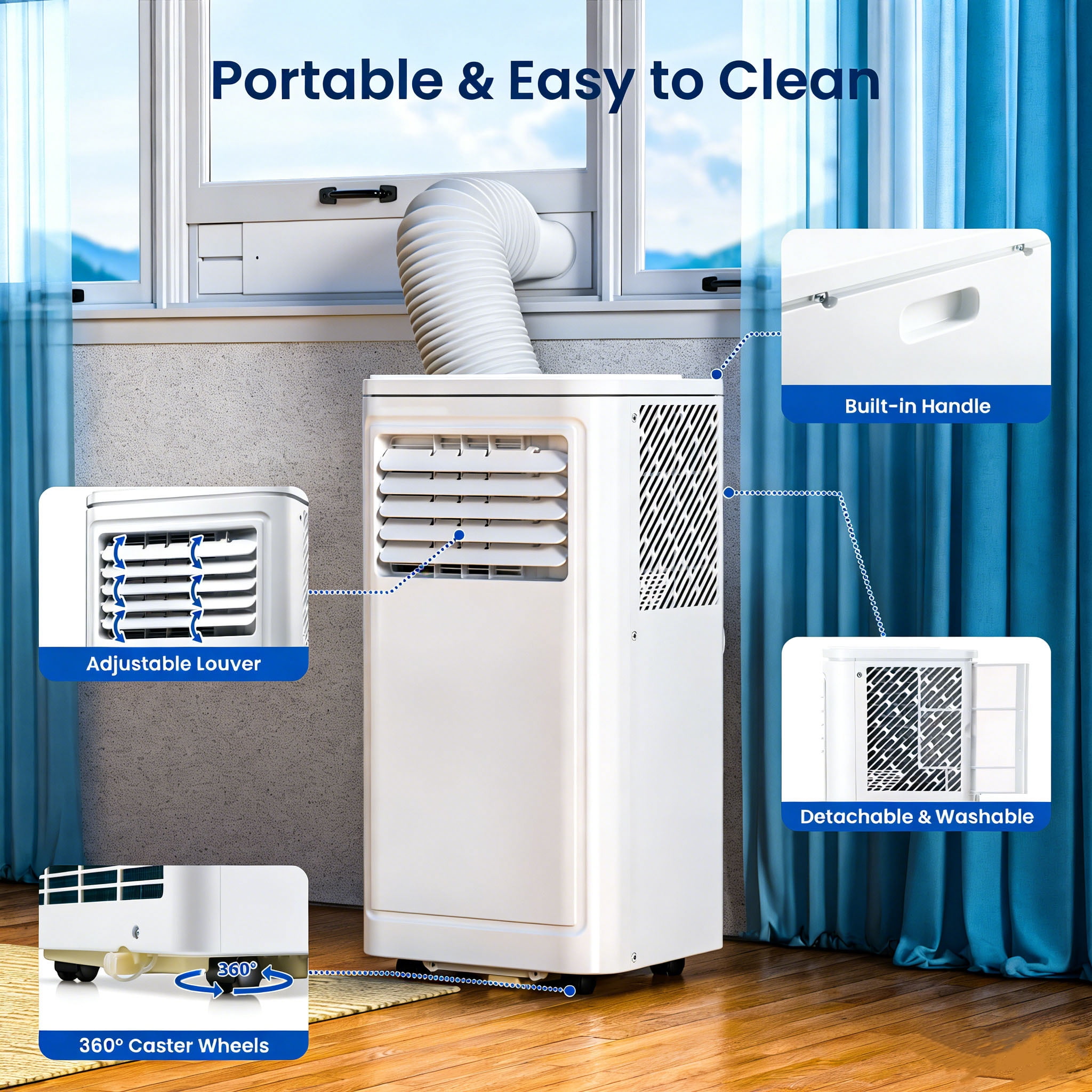 Moifoi 8000 BTU Portable Air Conditioner, 3-in-1 Cooling, Dehumidifying, and Fan Unit for Rooms up to 350 sq ft (White) oq3ou