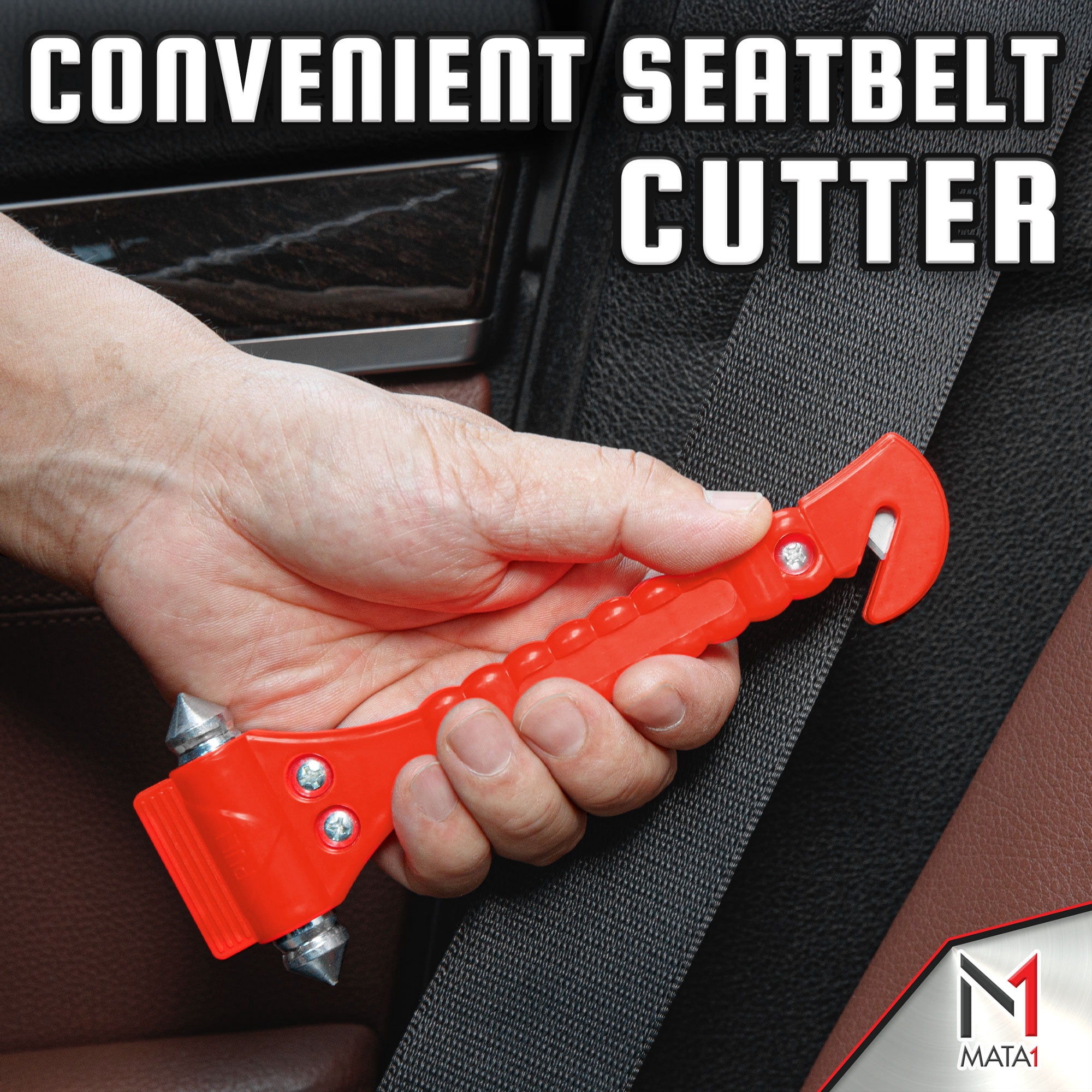 Mata1 Automotive Emergency Seatbelt Cutter and Window Glass Breaker Tool (Red, 2 Pack) 2ku3i