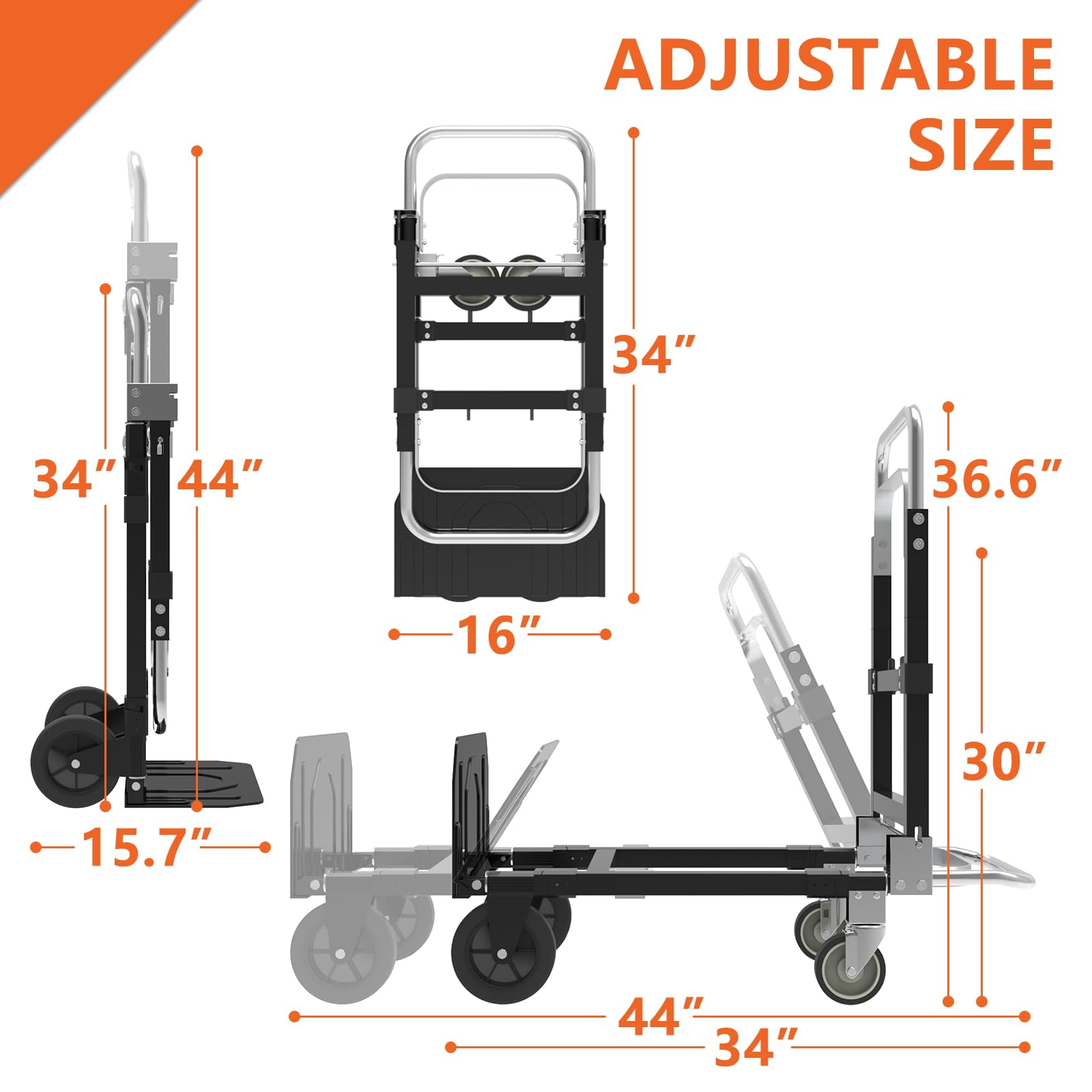 G TALECO GEAR 3-in-1 Convertible Hand Truck, Heavy-Duty Folding Dolly Cart with Telescopic Handle (Black, 580 lb Capacity) jc8te