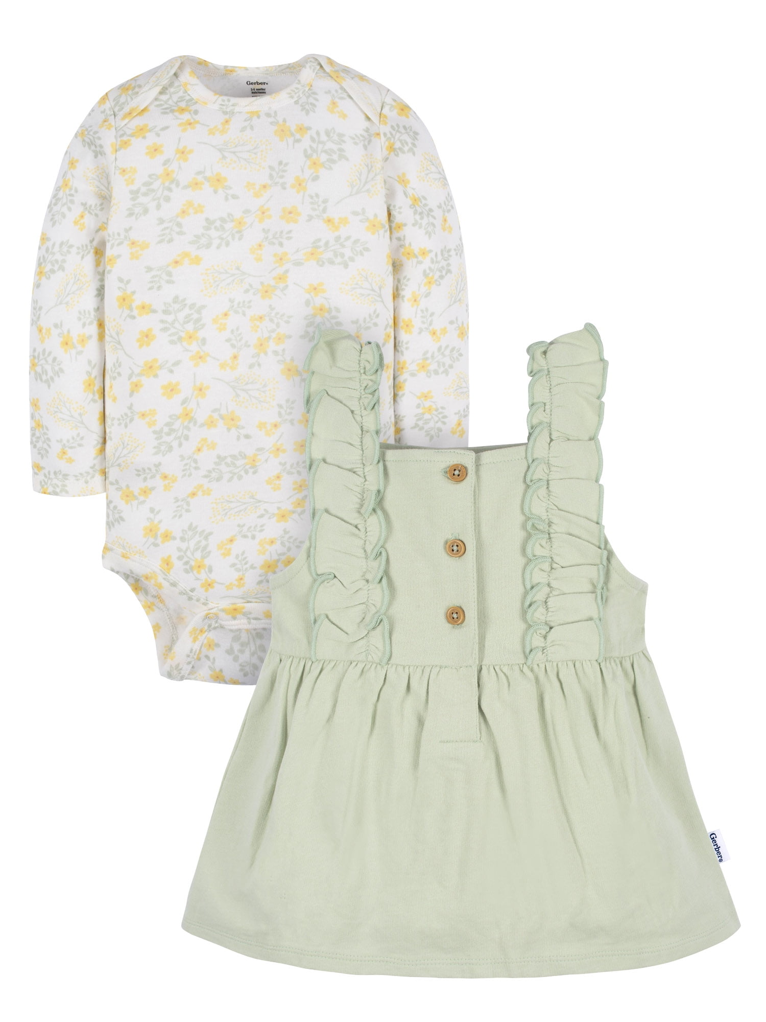 Gerber Baby Girl Jumper and Long Sleeve Top Outfit Set (Green, 12 Months - 2T) l11zn