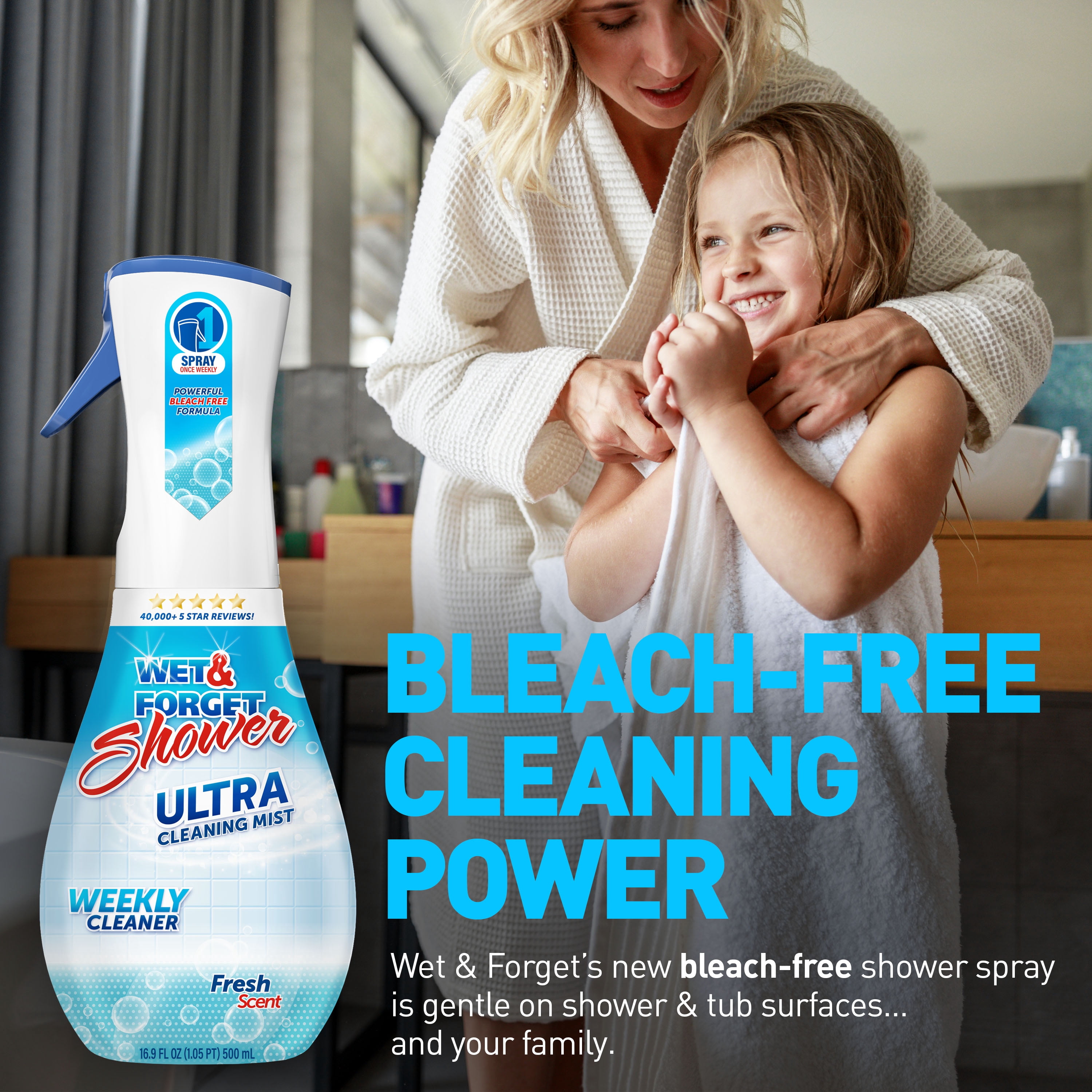 Wet & Forget Shower Ultra Cleaning Mist, Weekly Bathroom Surface Cleaner (Fresh Scent, 16.9 fl oz) puydb