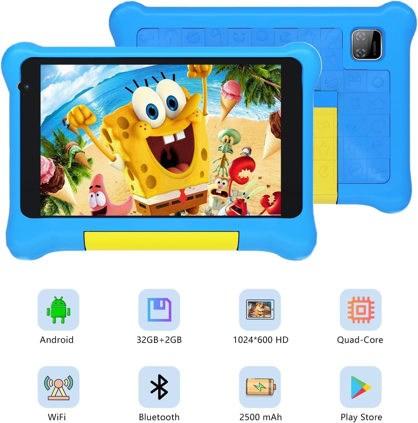 AEEZO 7 in Kids Learning Tablet with Protective Case, Android 13, 32GB Storage, Educational Apps (Blue, 7 in) c7uc1
