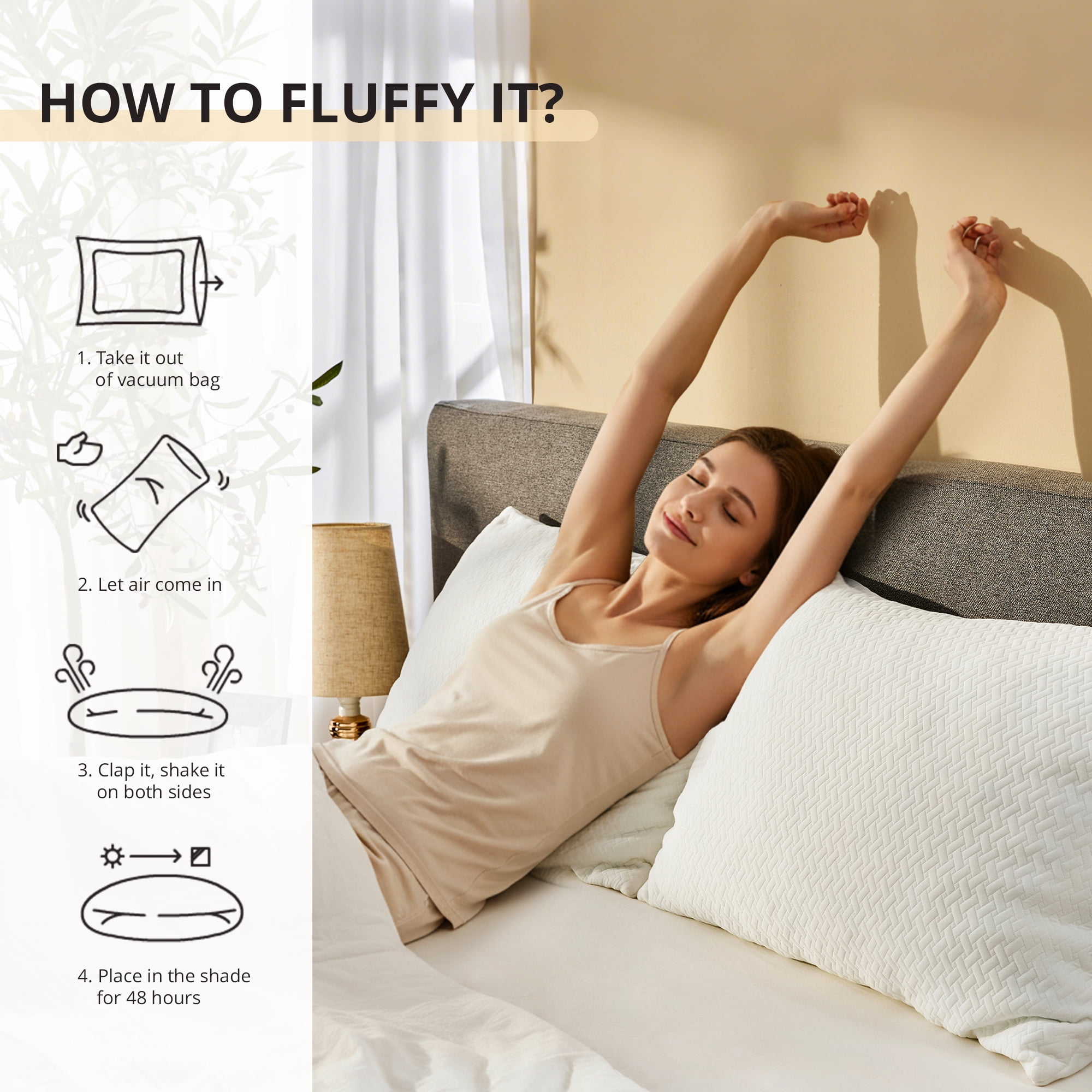 EGOHOME Shredded Gel Memory Foam Bed Pillow (White, 2 Pack, 28 in x 18 in) 9rm68