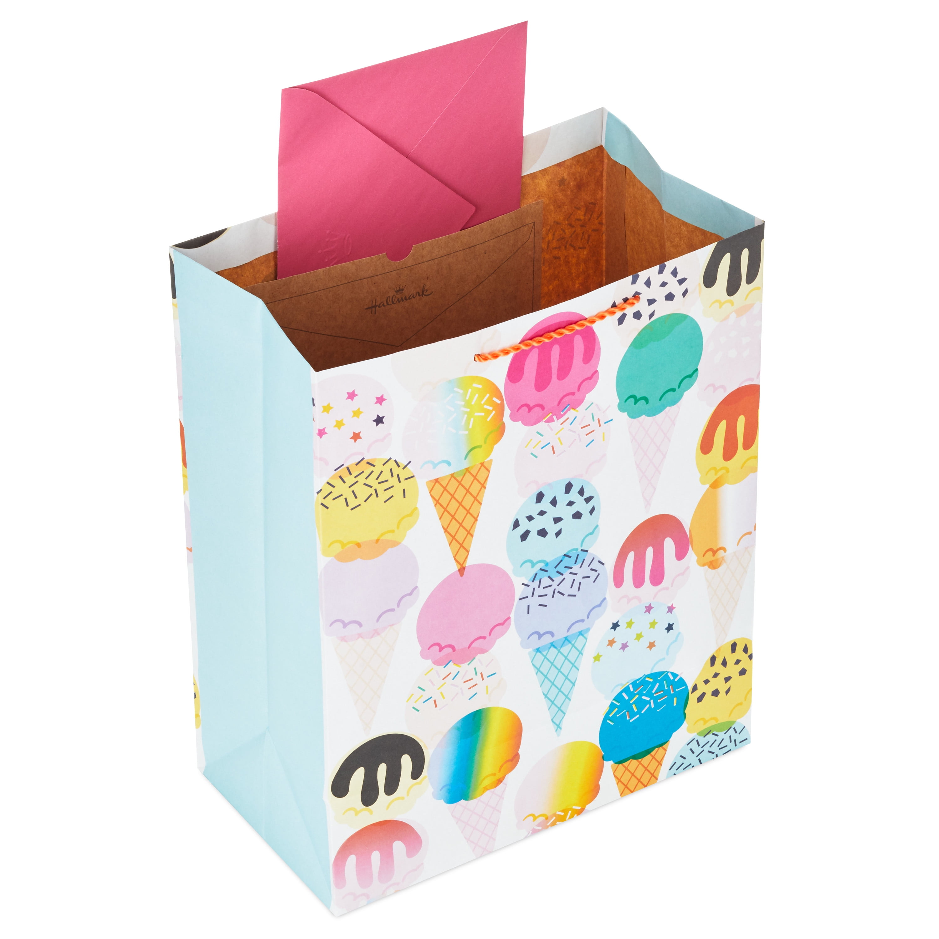 Hallmark Large Gift Bag Ice Cream Cones Pattern with Glitter Accents (10.4 in x 13 in x 5.7 in) g93pi