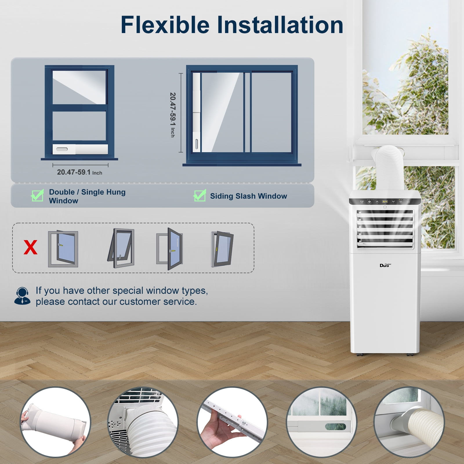 DuraComfort Portable Air Conditioner, 8500 BTU Cooling Unit for Rooms up to 250 Sq. Ft. (White, 5100 BTU SACC) 2vq23