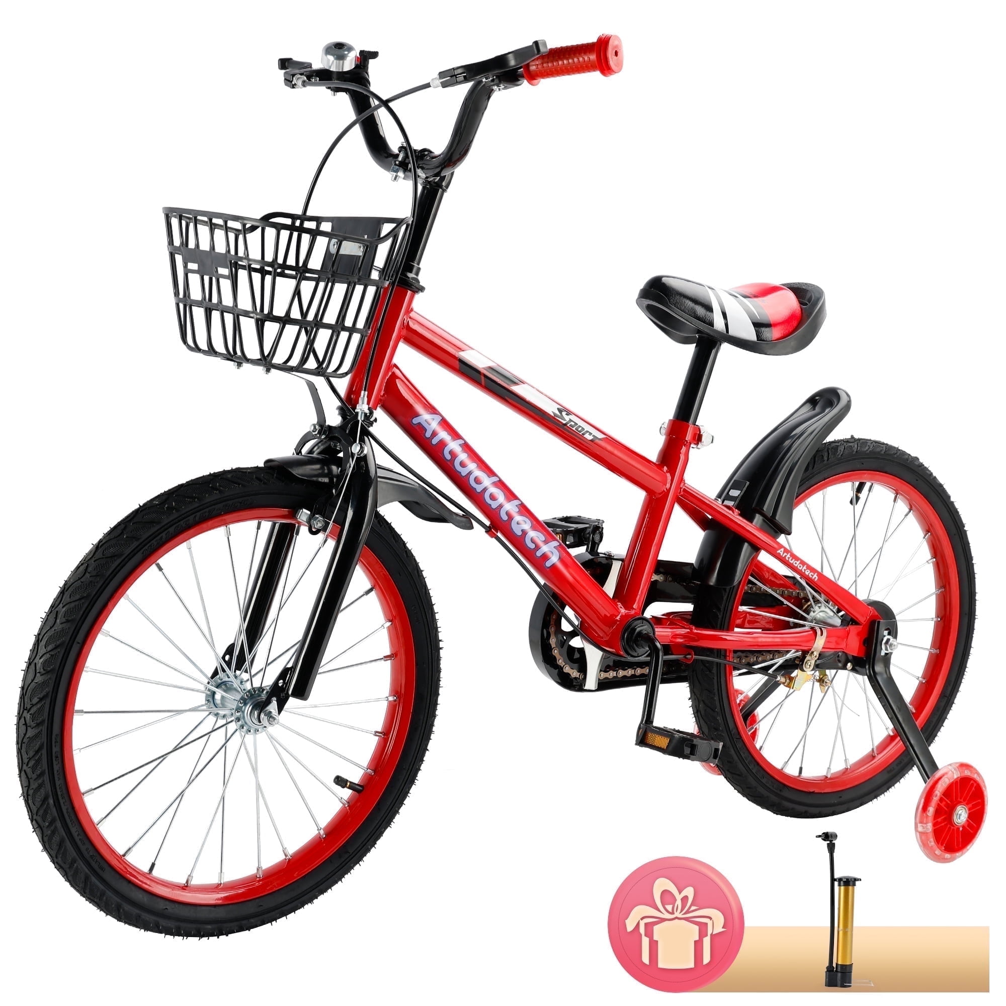 Bruce & Shark Kids Bicycle with Training Wheels and Basket (Pink, 14 in) mzfkv