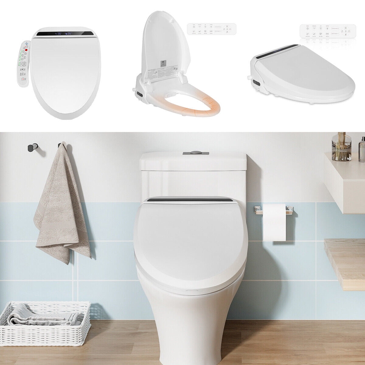PULUOMIS Elongated Electronic Bidet Toilet Seat with Heated Seat and Self-Cleaning Nozzle (White) 7tf54