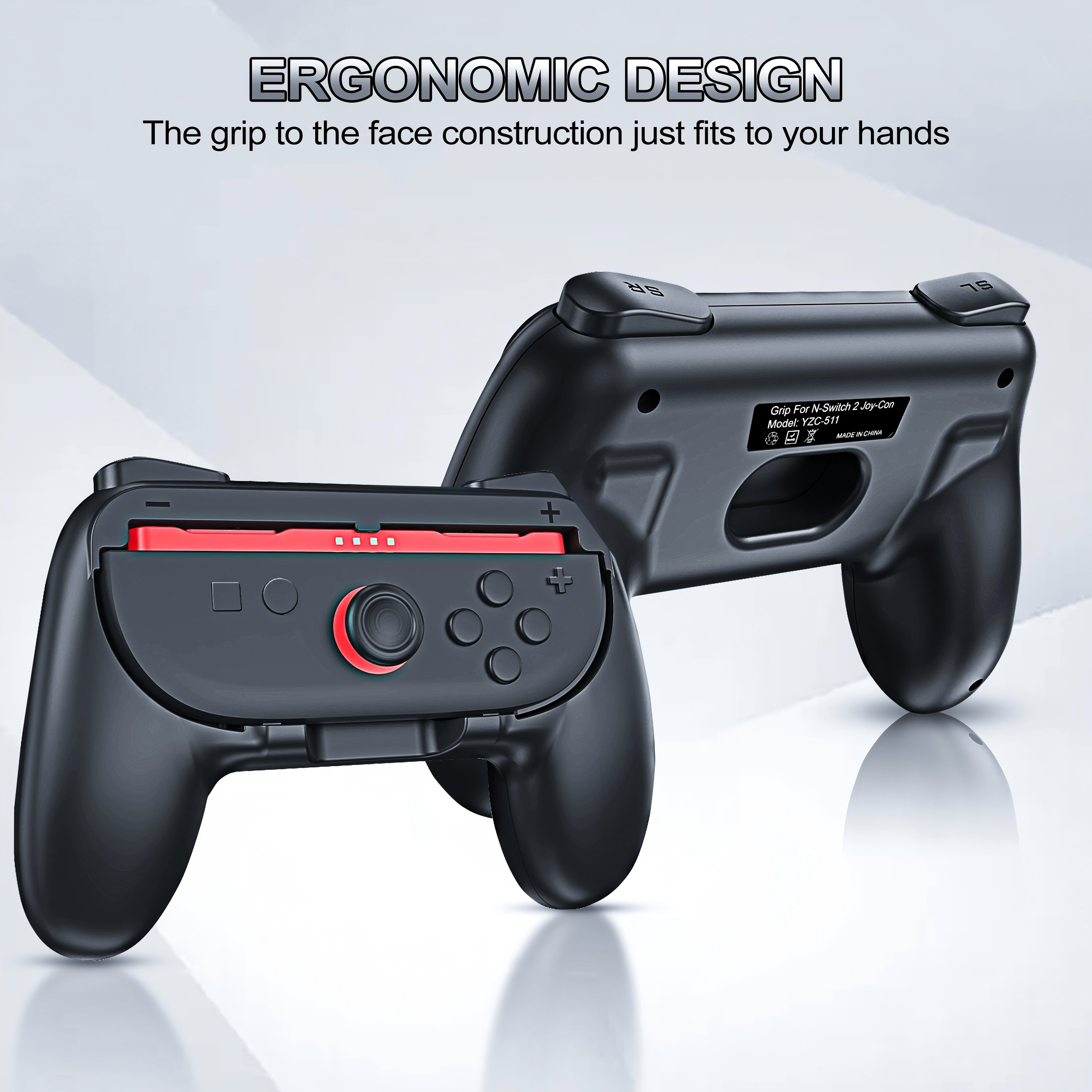 YUOY Joy-Con Grip and Steering Wheel Bundle for Nintendo Switch 2 (Black, 4 Piece Set) 3spia