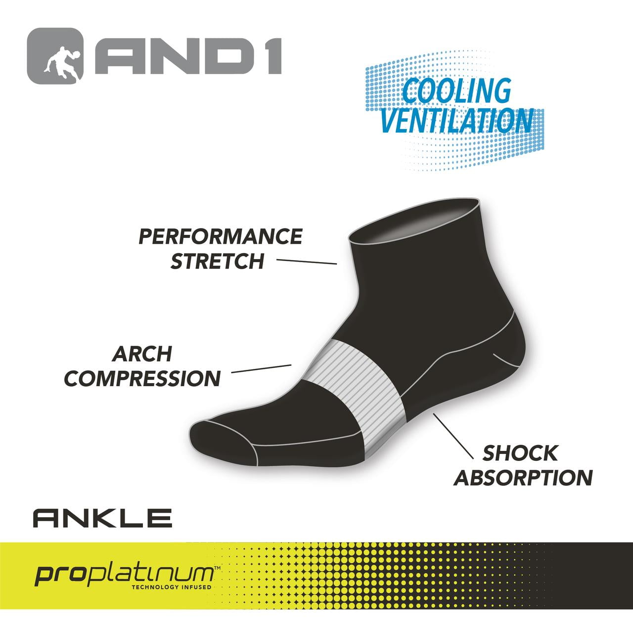 AND1 Men's Cushion Quarter Socks, Arch Support Athletic Socks (Grey, 12 Pack) mo9mf